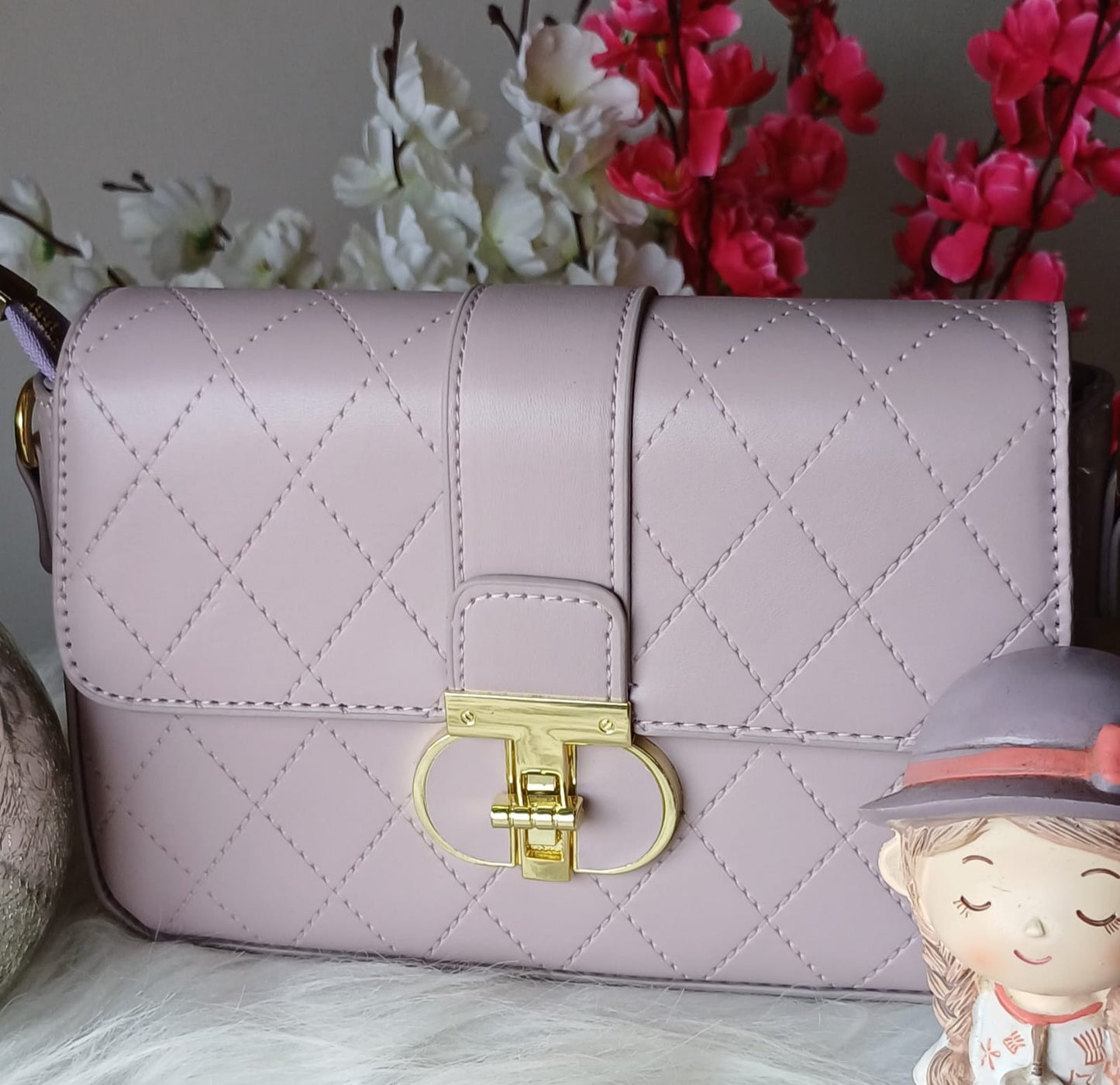Lilac Croco Metal Lock Sling Bag
