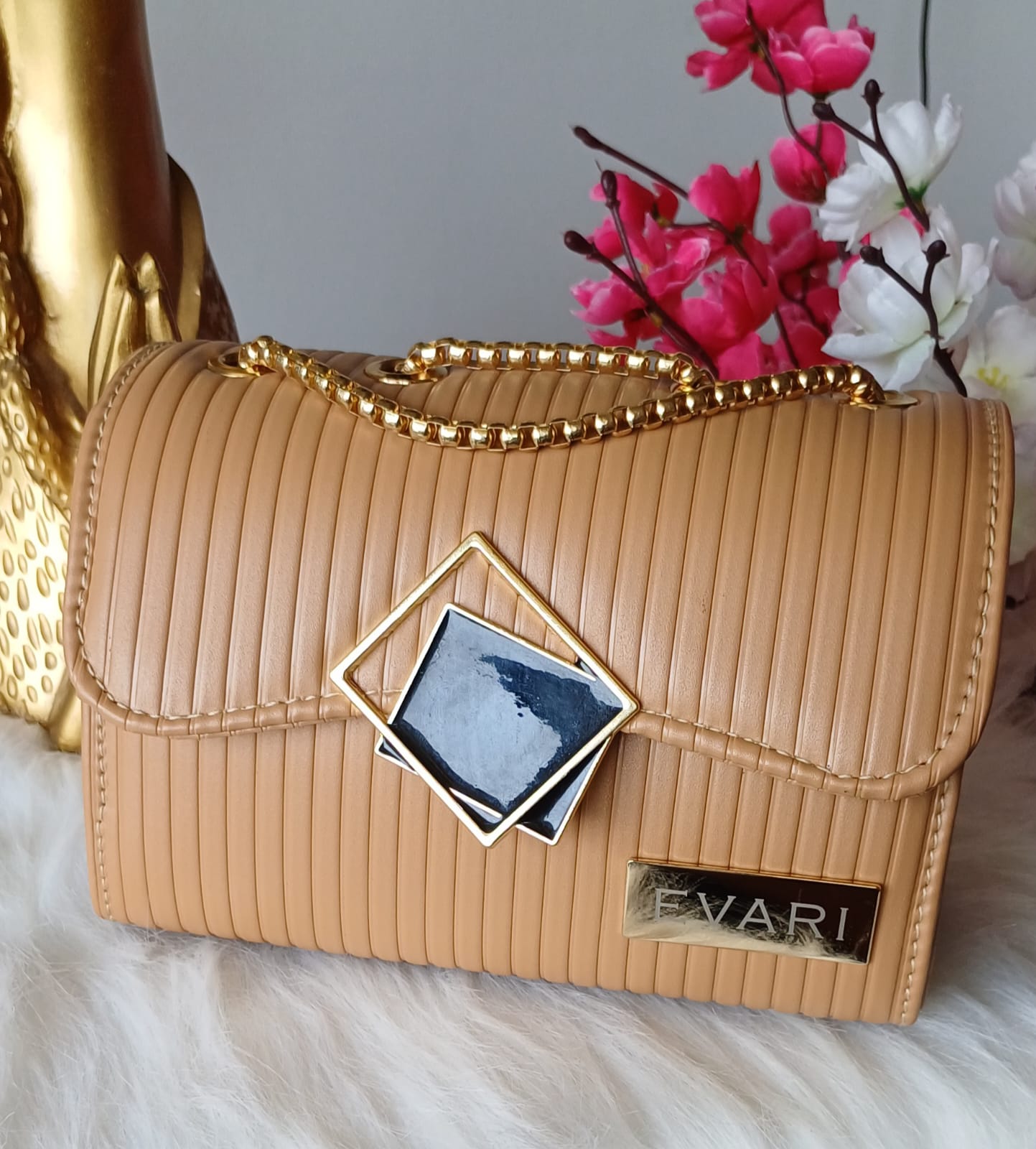 Pink Square Lock Sling Bag