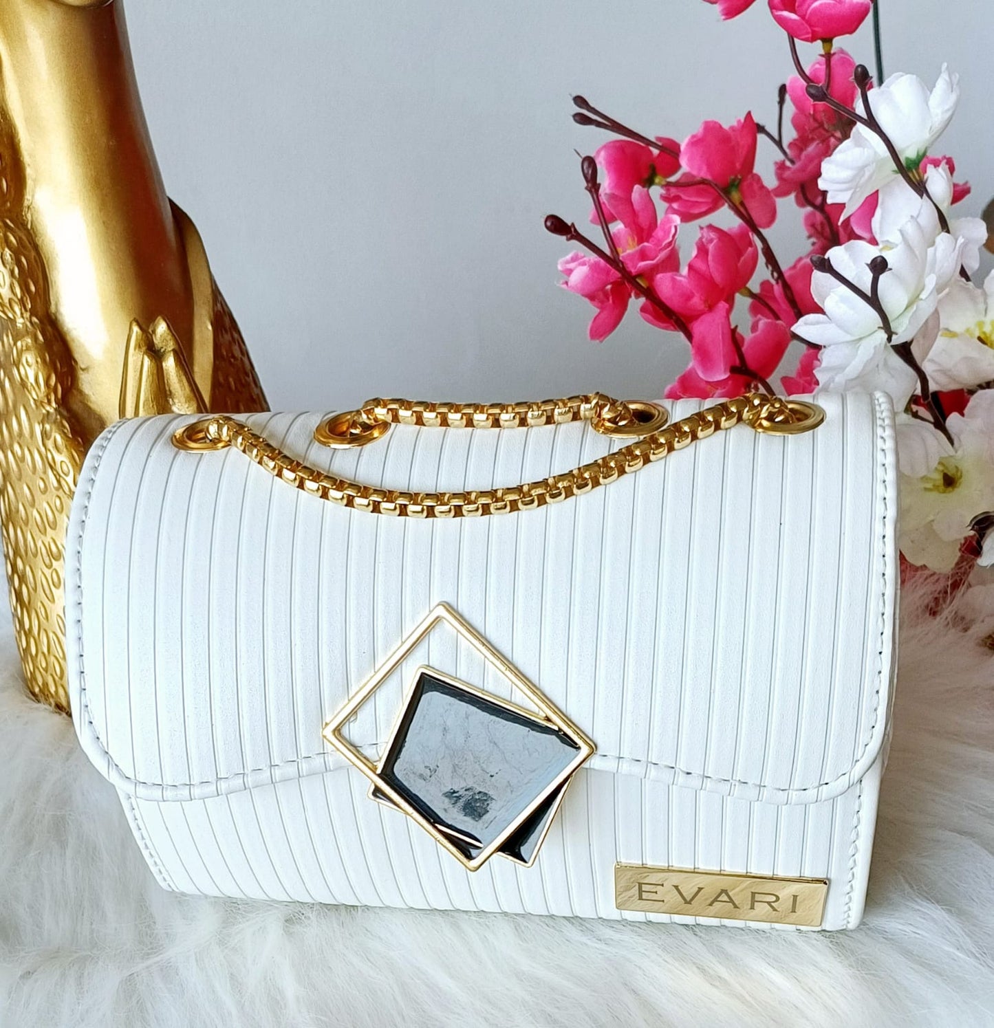 White Square Lock Sling Bag