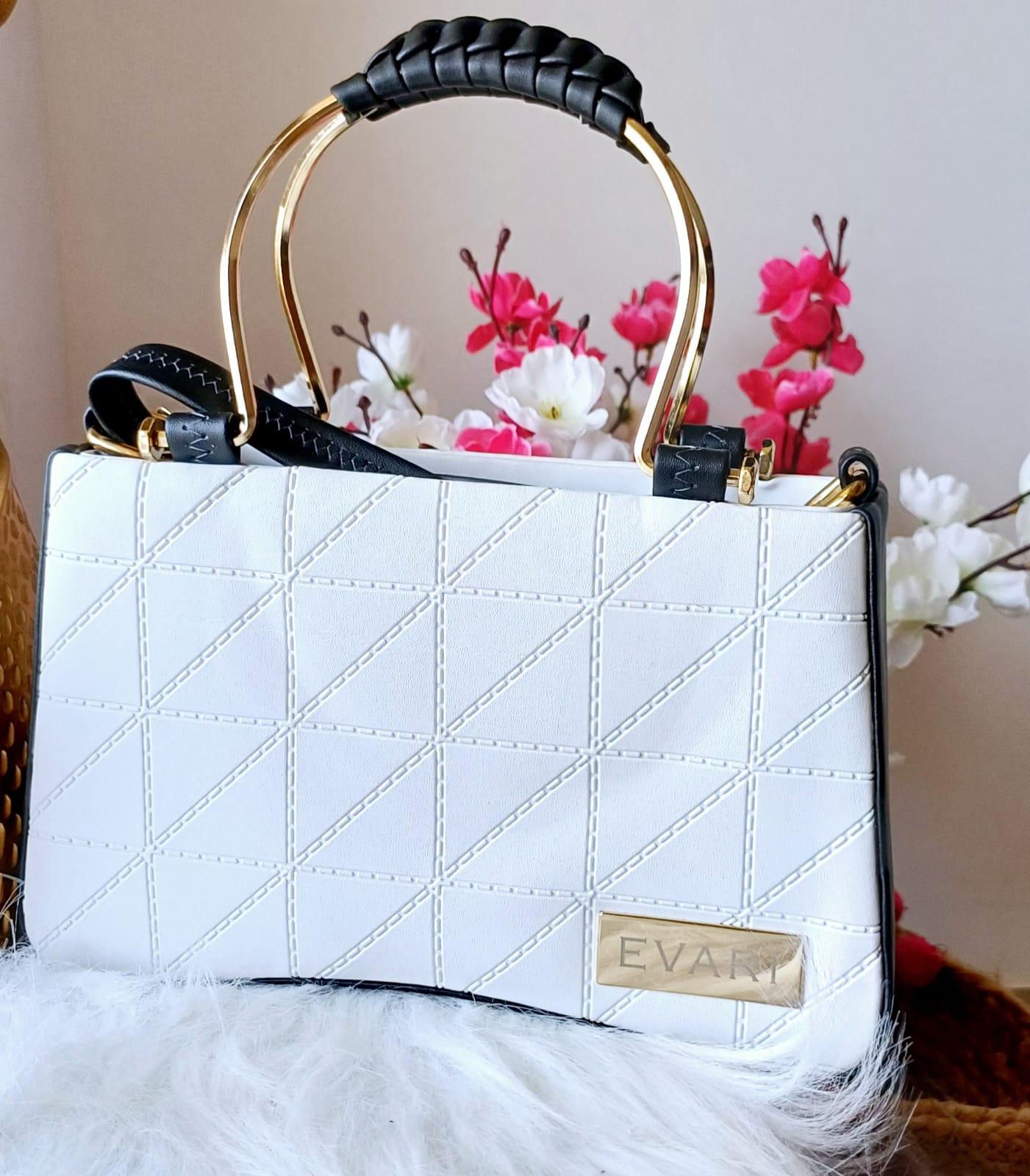 White Embossed Metal Sling Bag