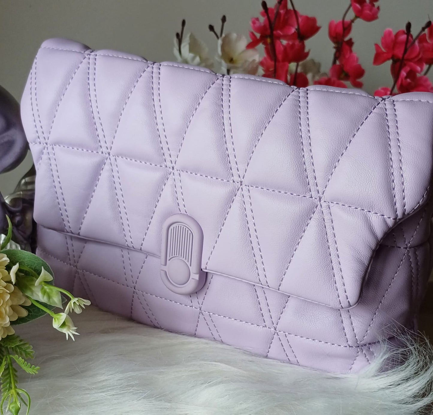 Lilac Stripes Quilt Sling Bag