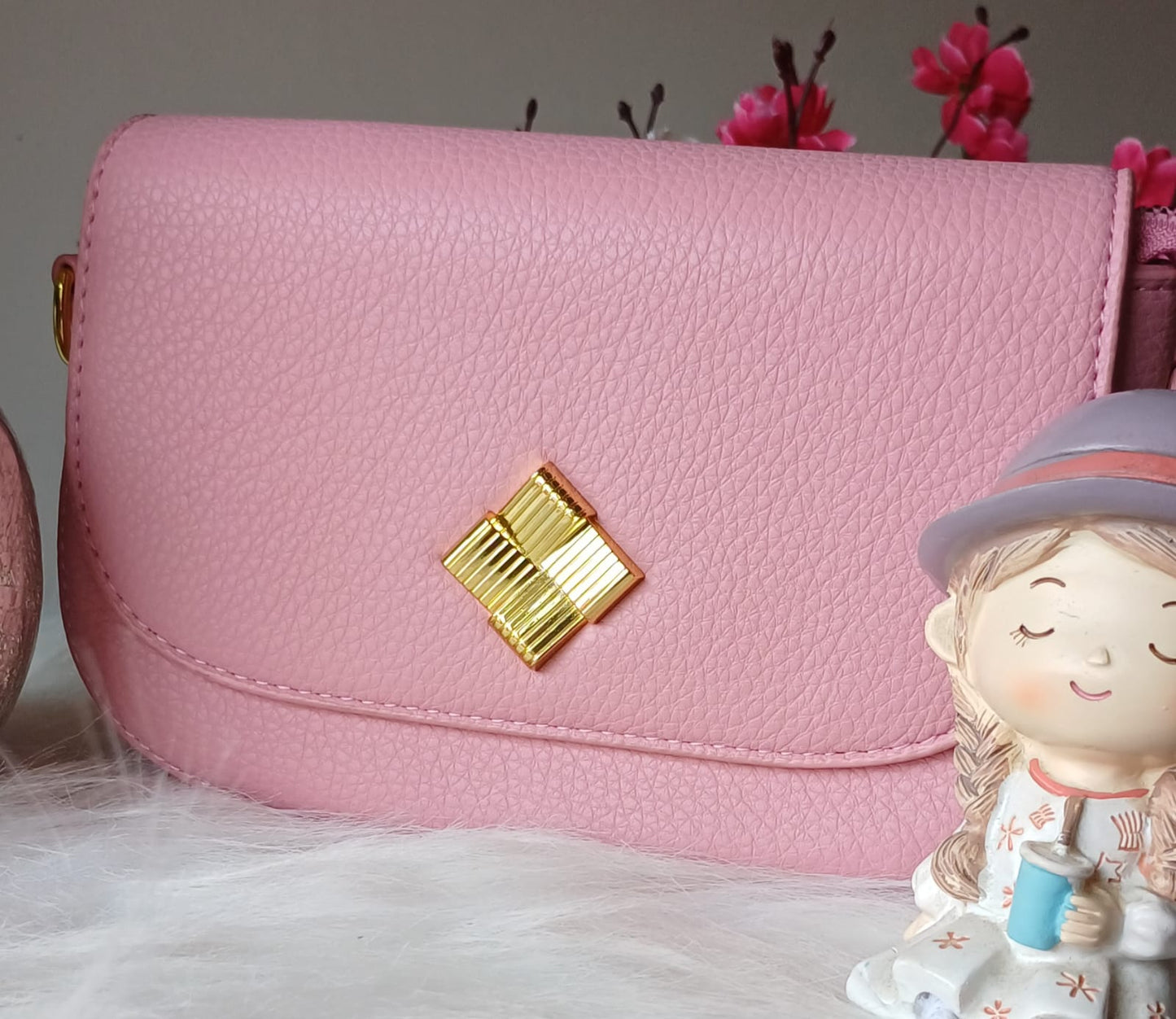 Pink Textured Sling Bag