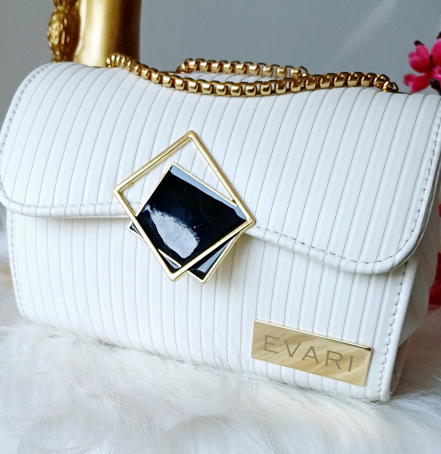 Pink Square Lock Sling Bag