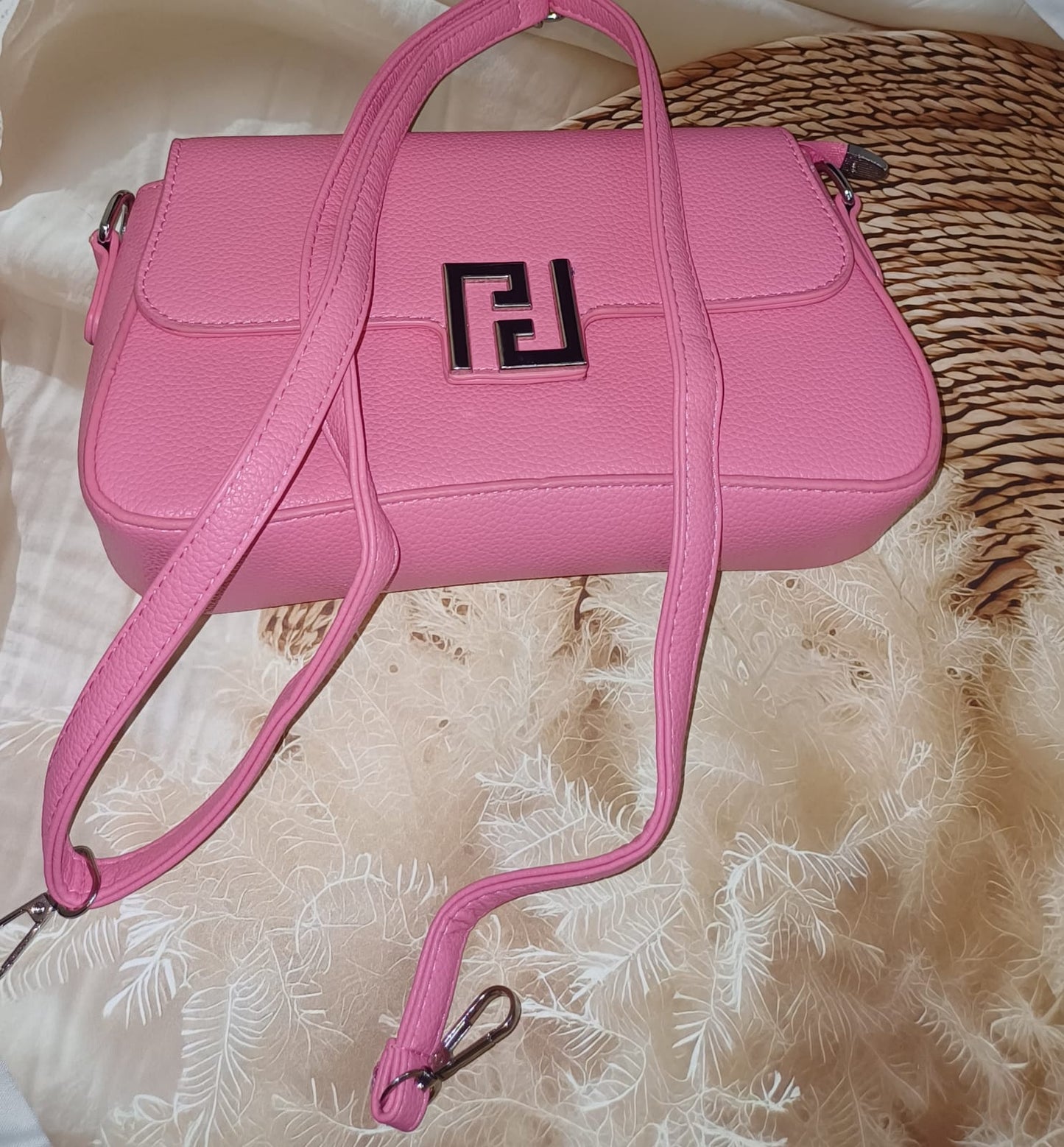 Pink Metal Lock Sling Bag