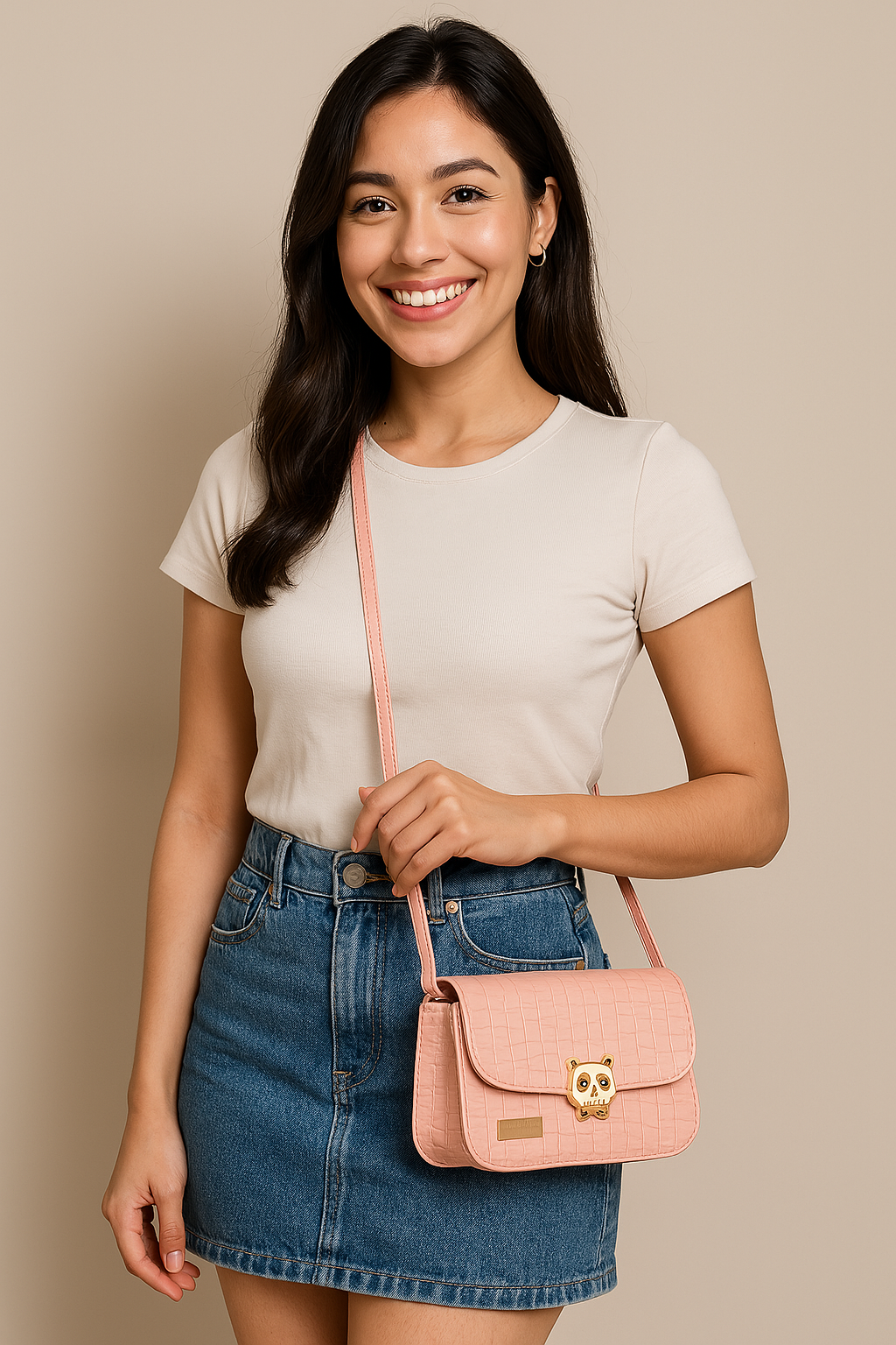 Pink Panda Lock Sling Bag