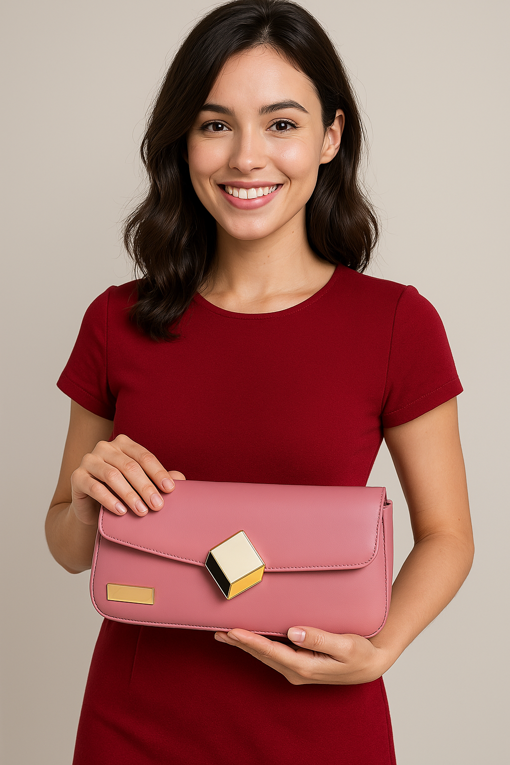 Light Pink 3D Lock Baguette Bag