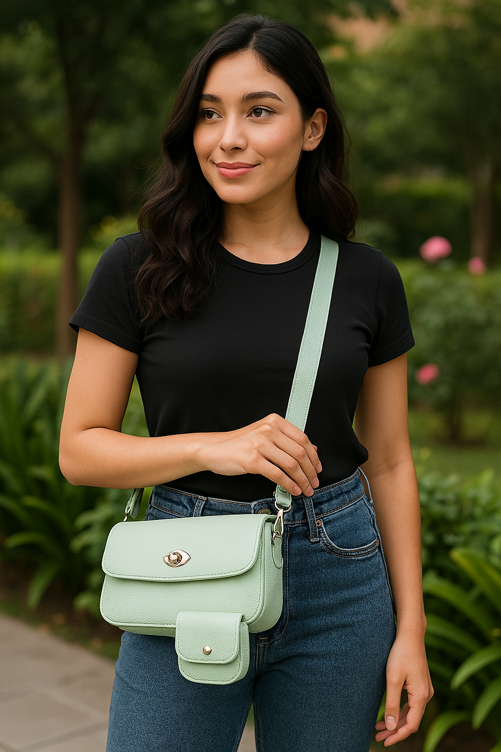 Green Textured Sling Bag