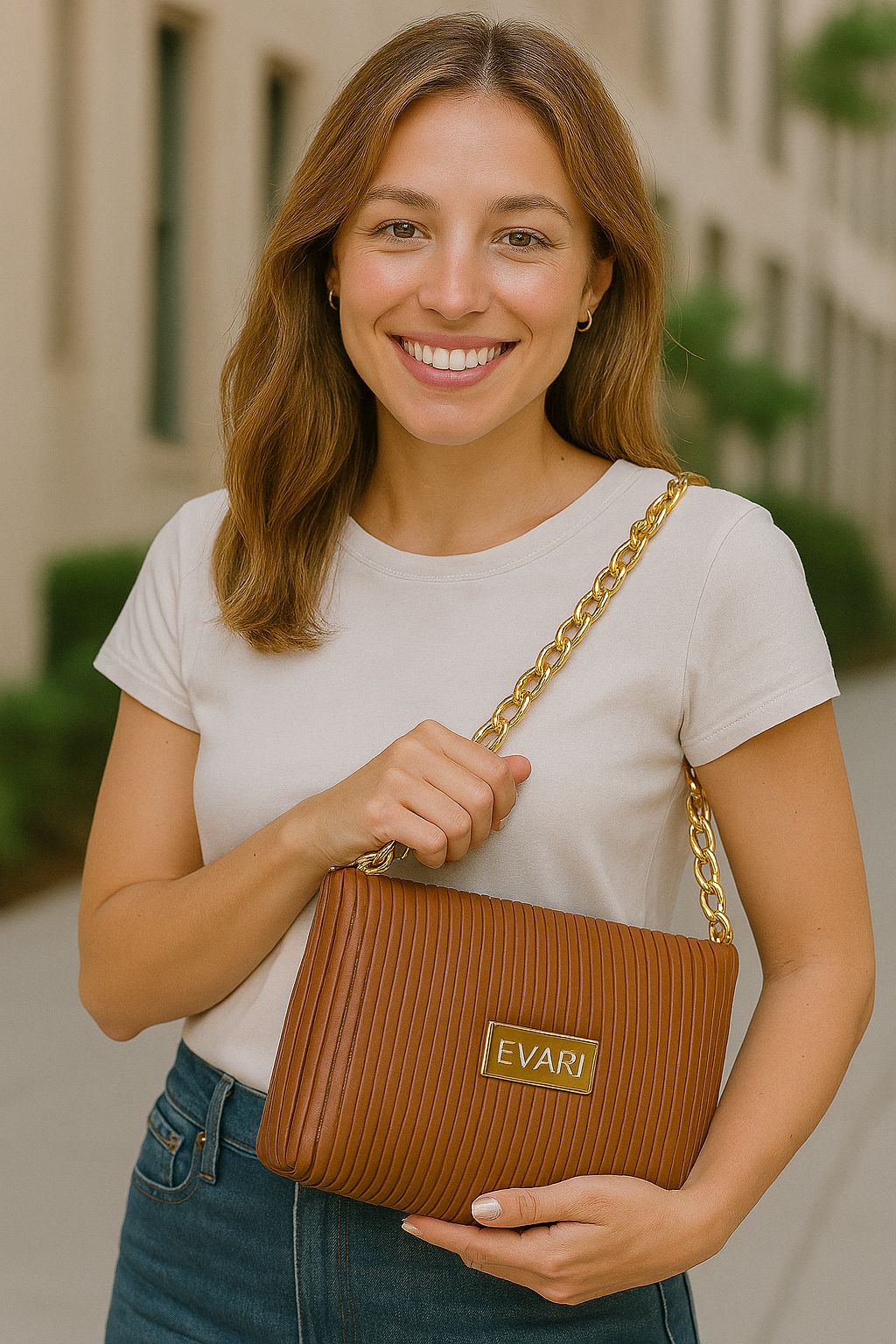 Brown Stripes Quilt Sling Bag