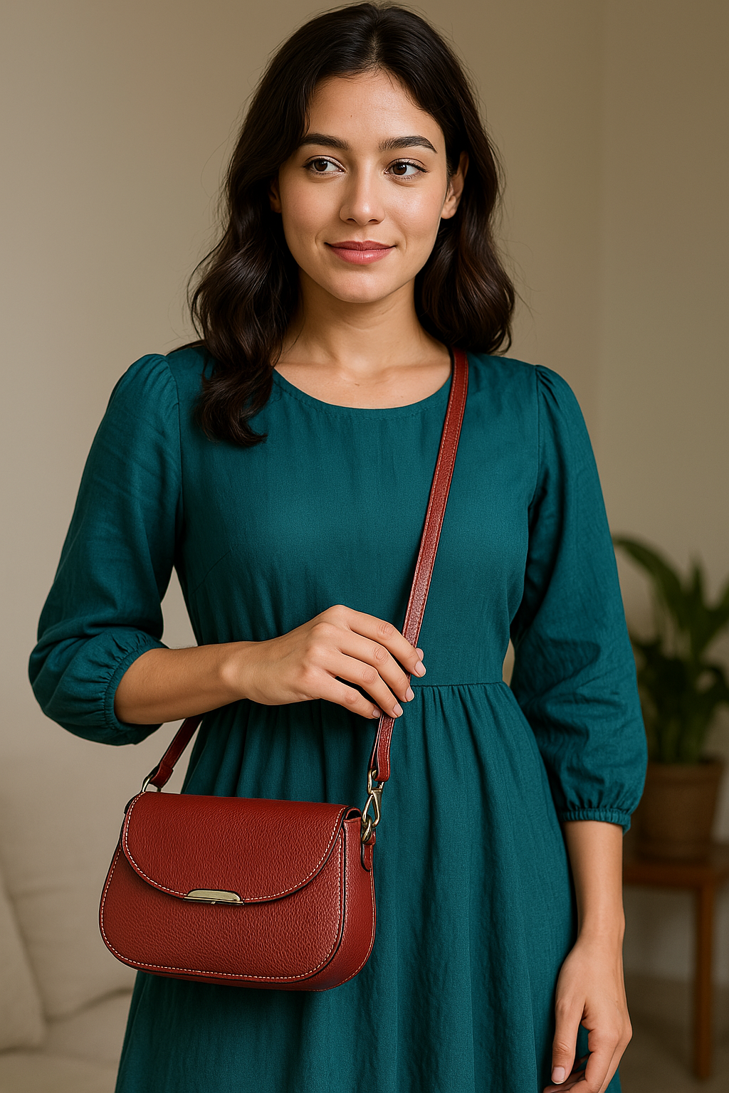 Red Textured Sling Bag