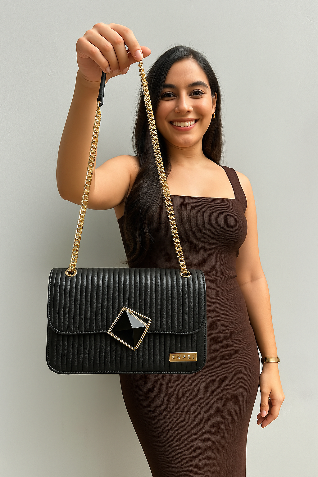 Black Square Lock Sling Bag