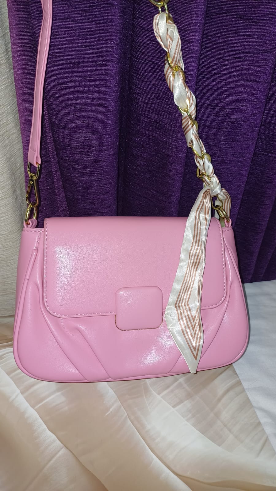 Pink Square Lock Sling Bag
