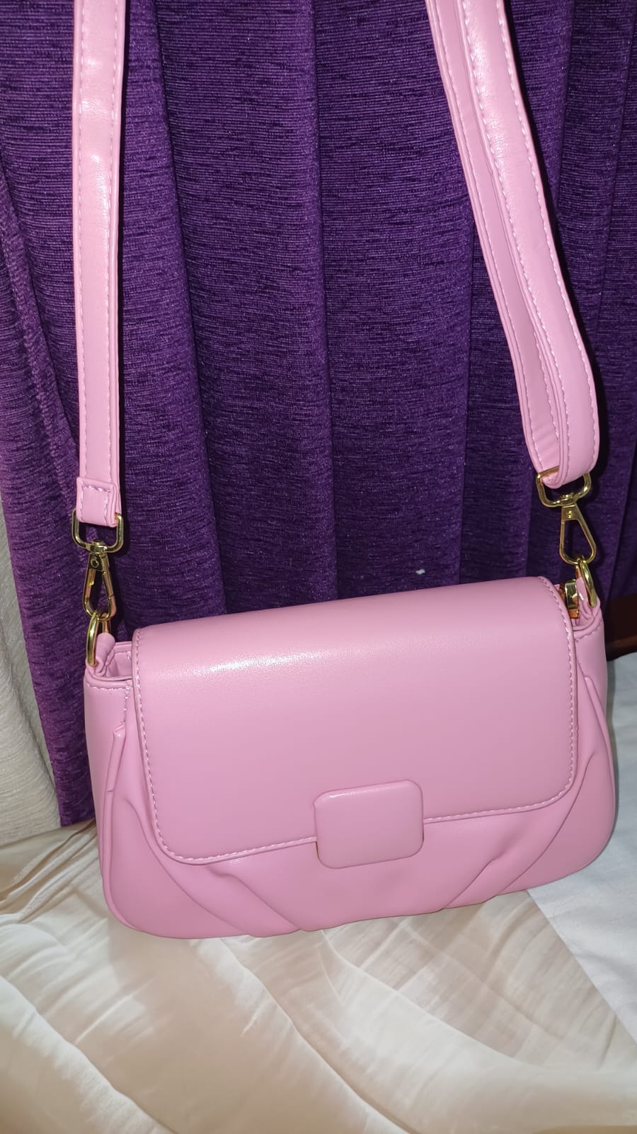 Pink Square Lock Sling Bag