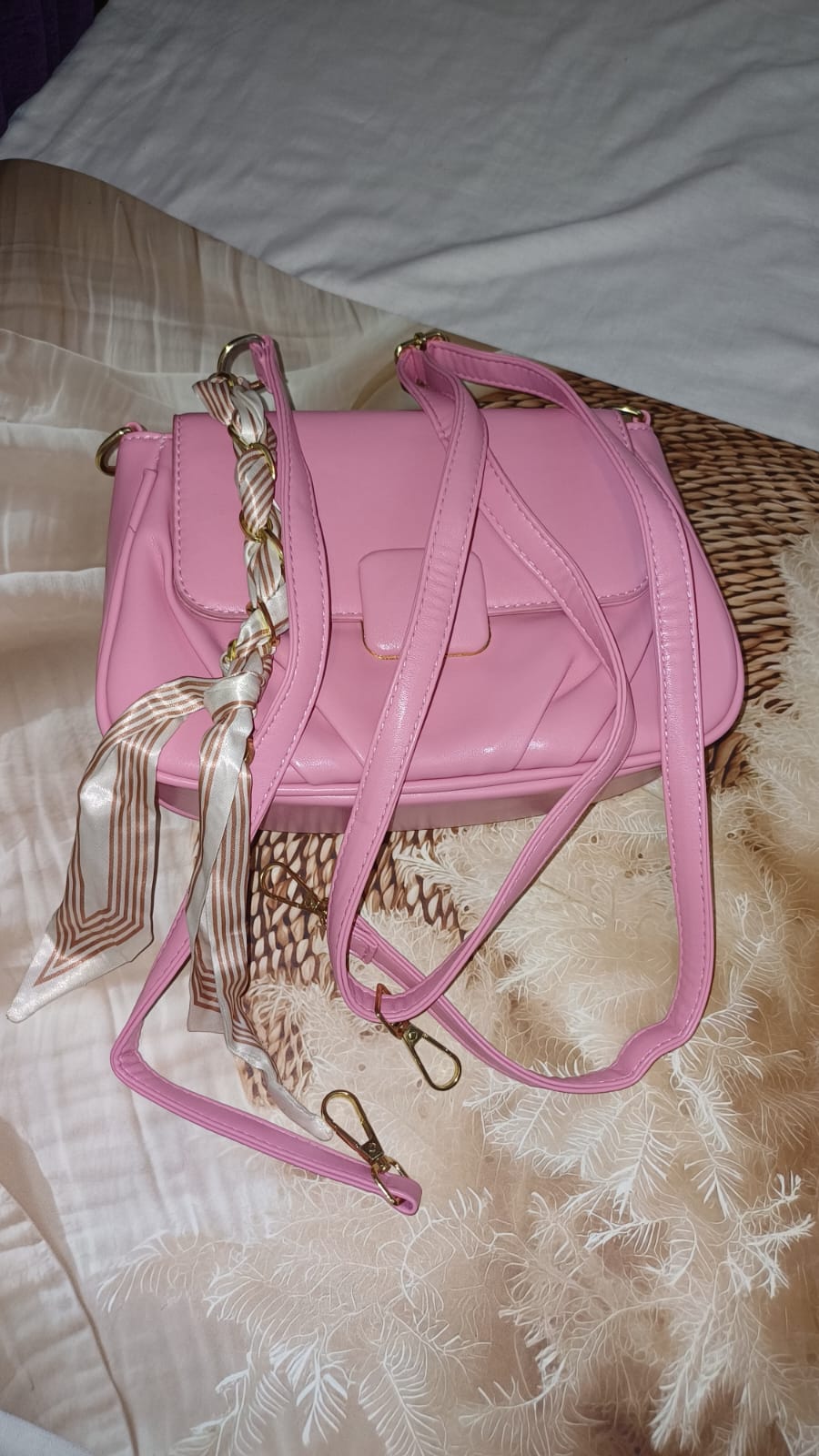 Pink Square Lock Sling Bag