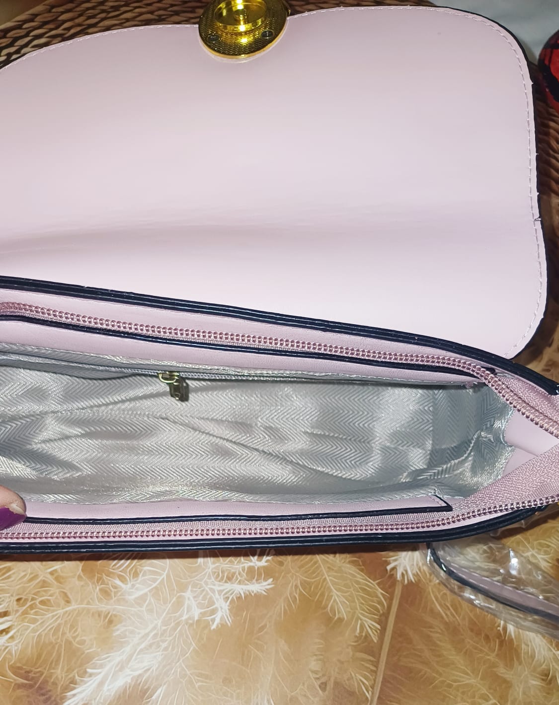 Peach Oval Lock Sling Bag