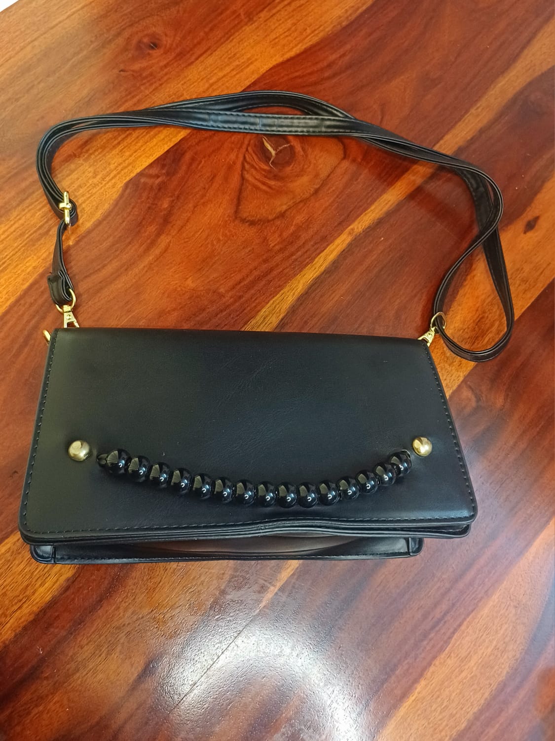 Black Beaded Sling Bag