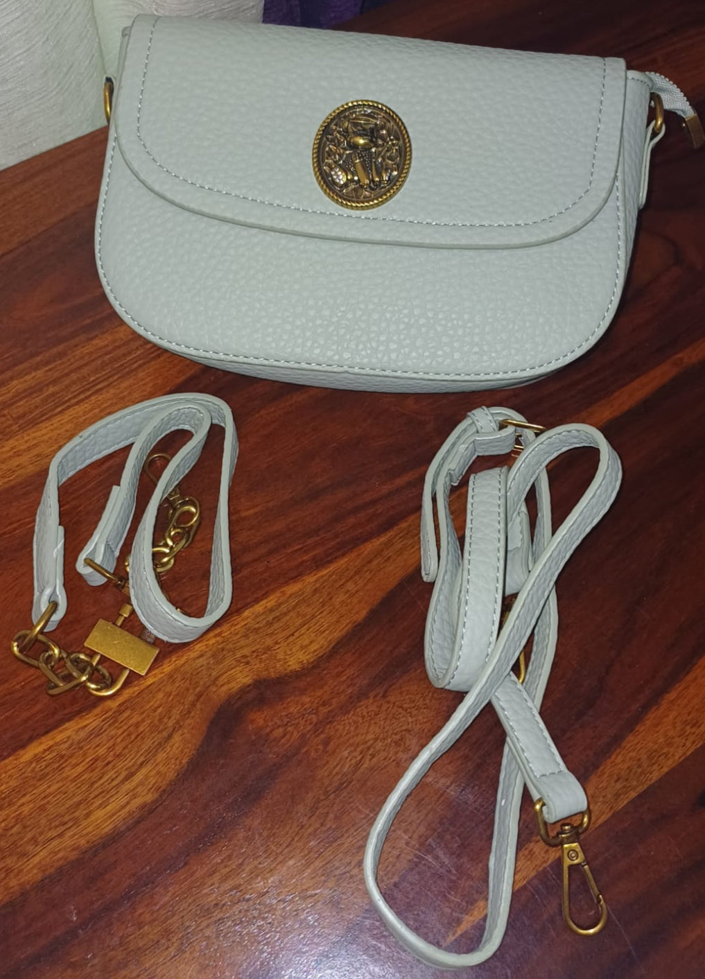 Green Gold Lock Textured Sling Bag