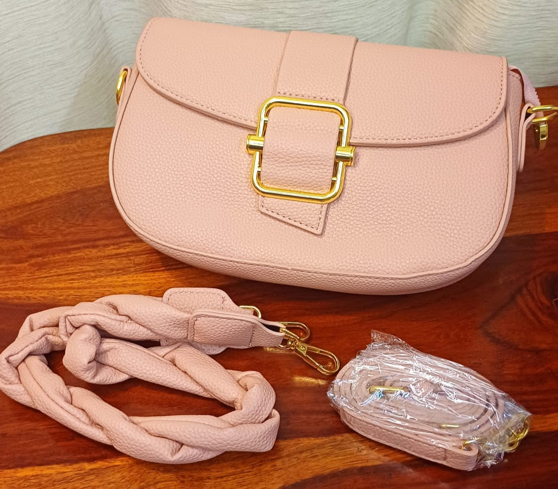 Peach Metal Lock Textured Sling Bag