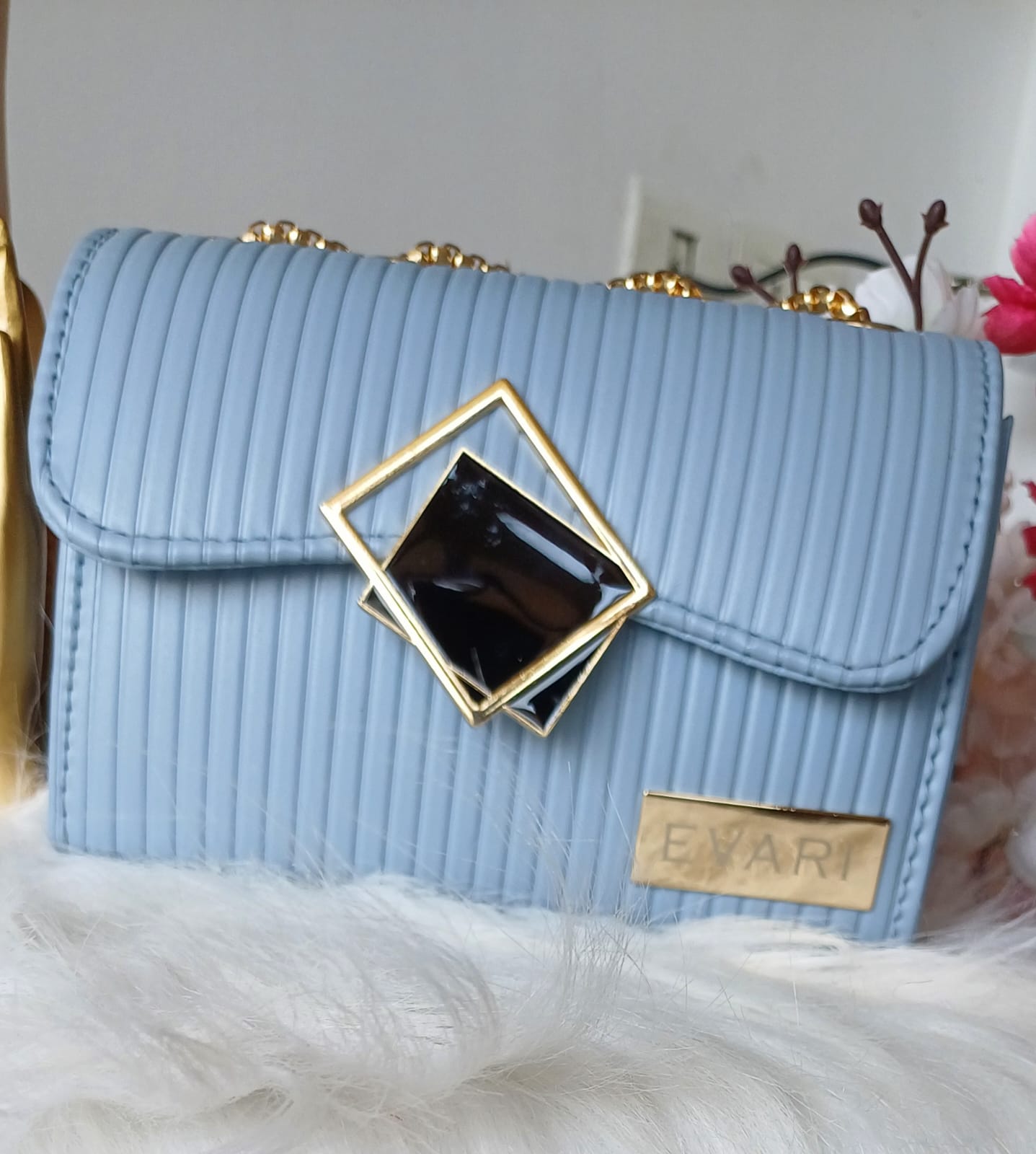 Blue Square Lock Sling Bag