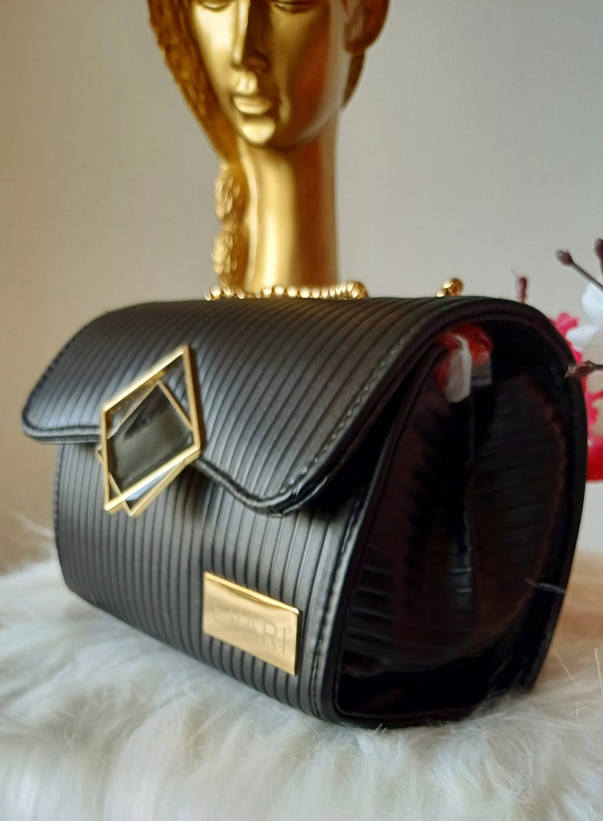 Black Square Lock Sling Bag