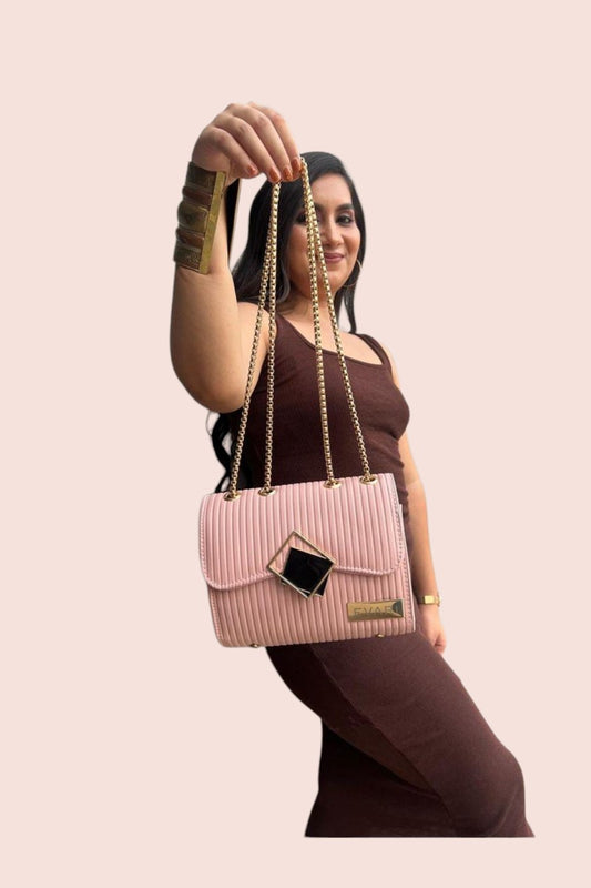 Pink Square Lock Sling Bag