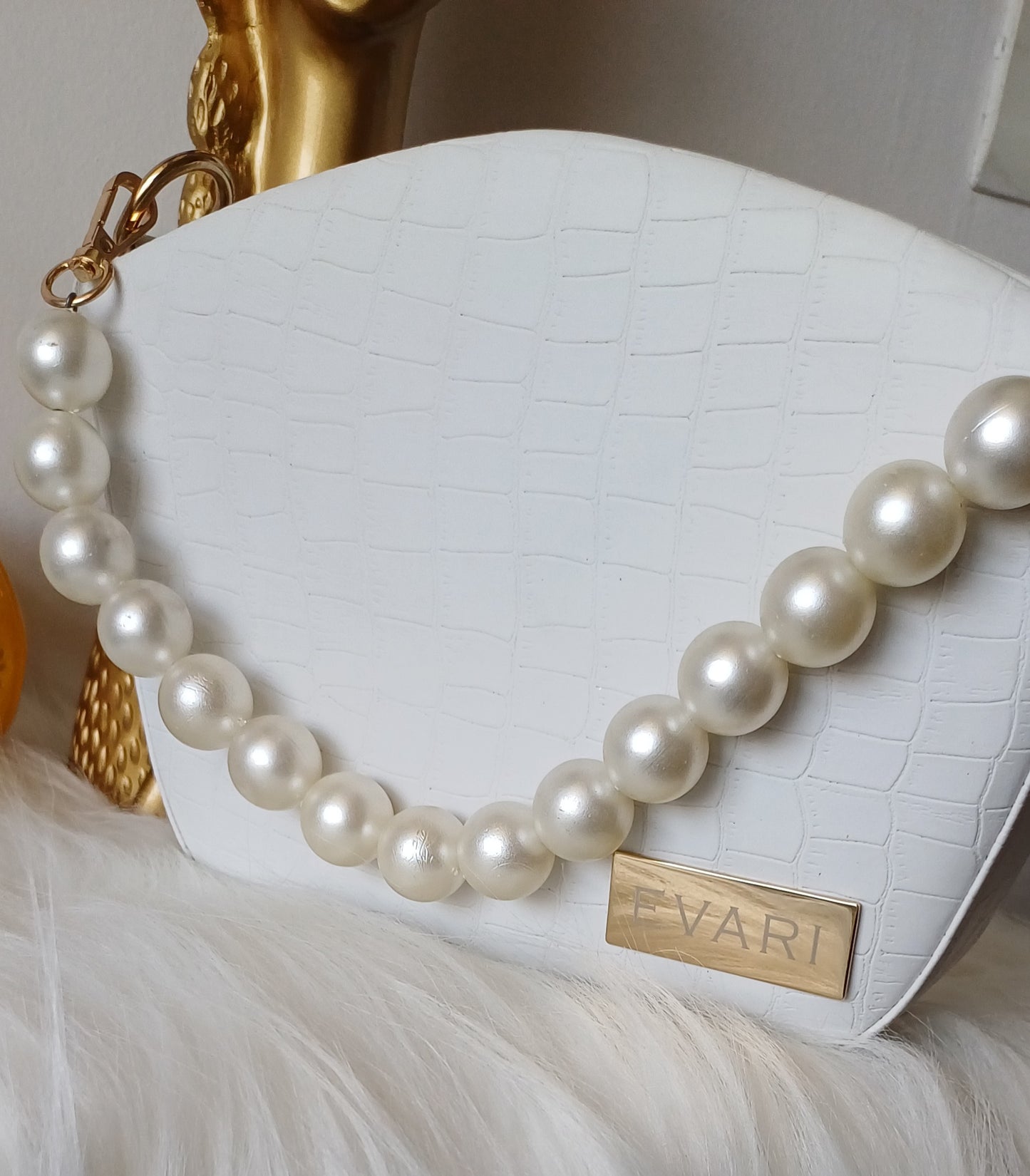 White Pearl Handle Bucket Sling Bag