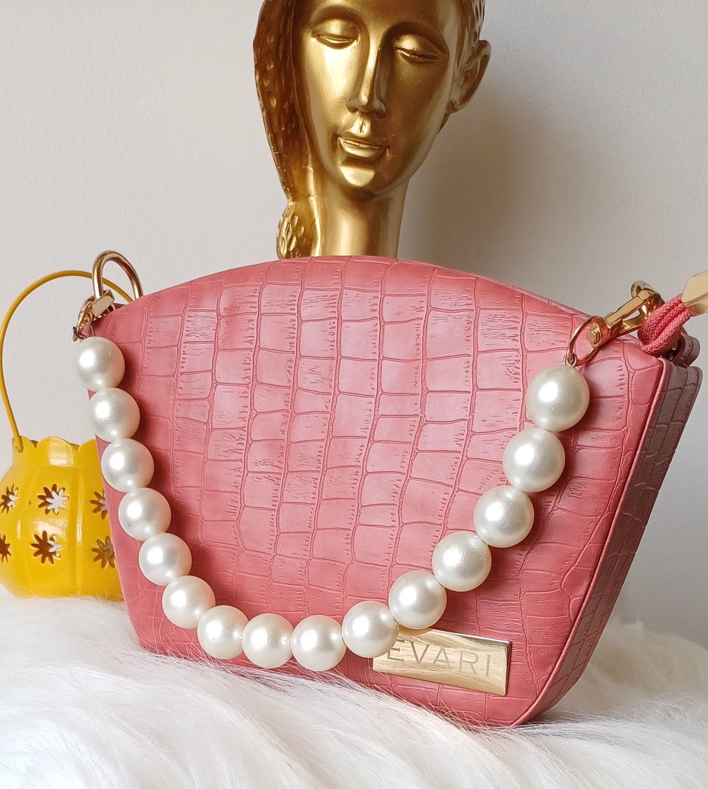 Pink Pearl Handle Bucket Sling Bag