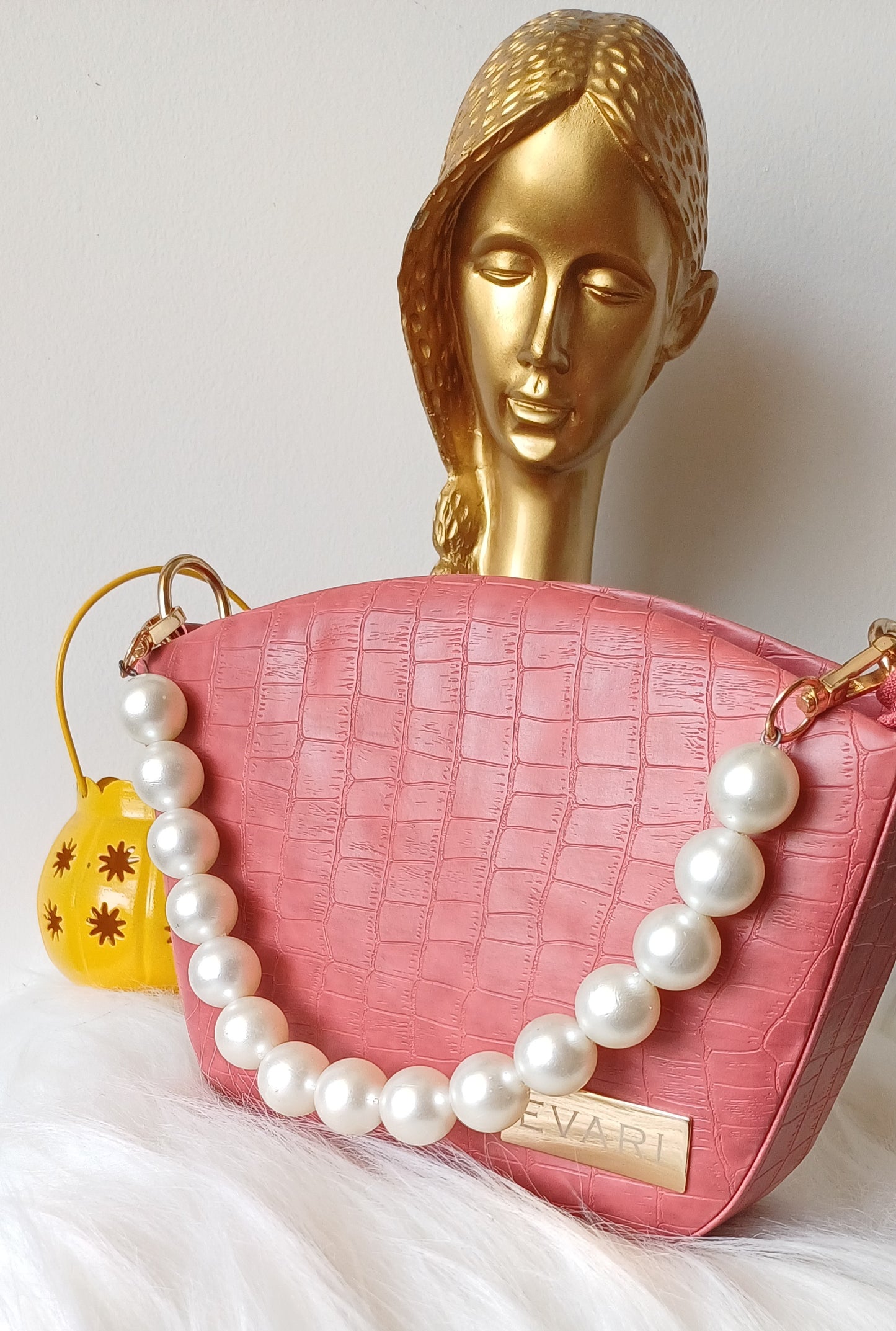Pink Pearl Handle Bucket Sling Bag