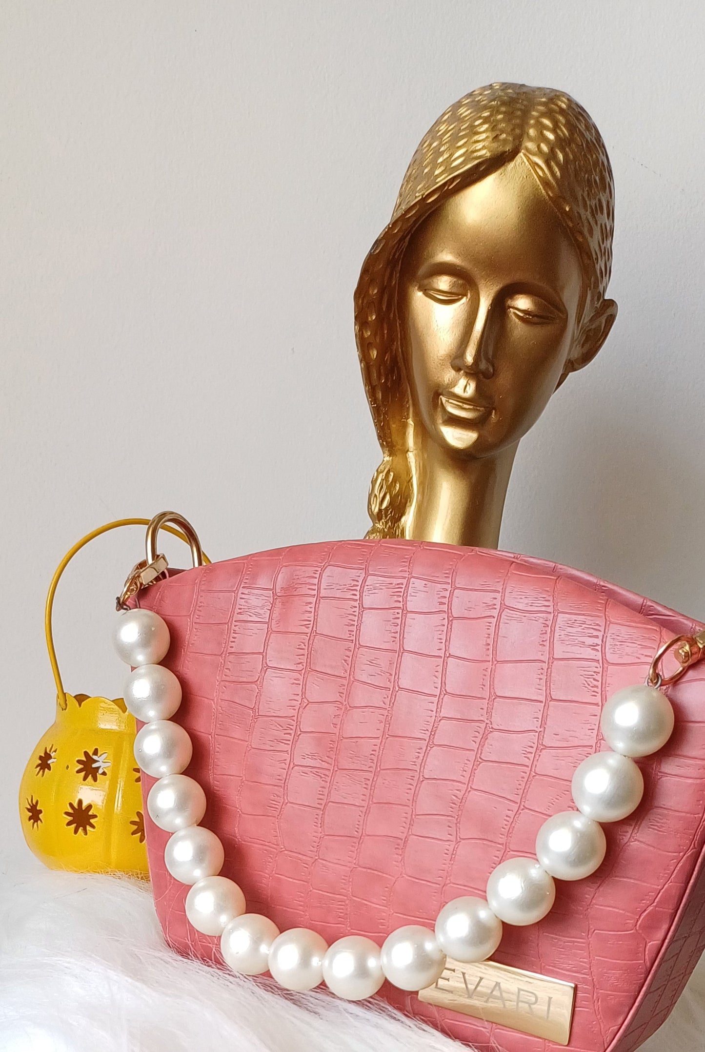 Pink Pearl Handle Bucket Sling Bag