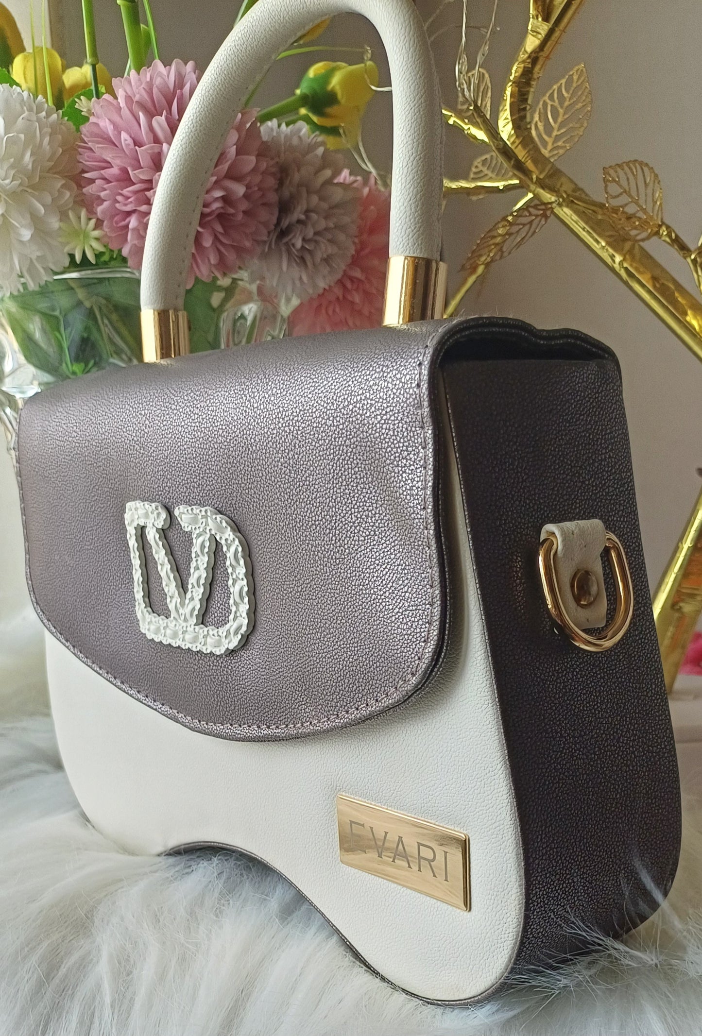 Grey Flap White Valentino Sling Bag