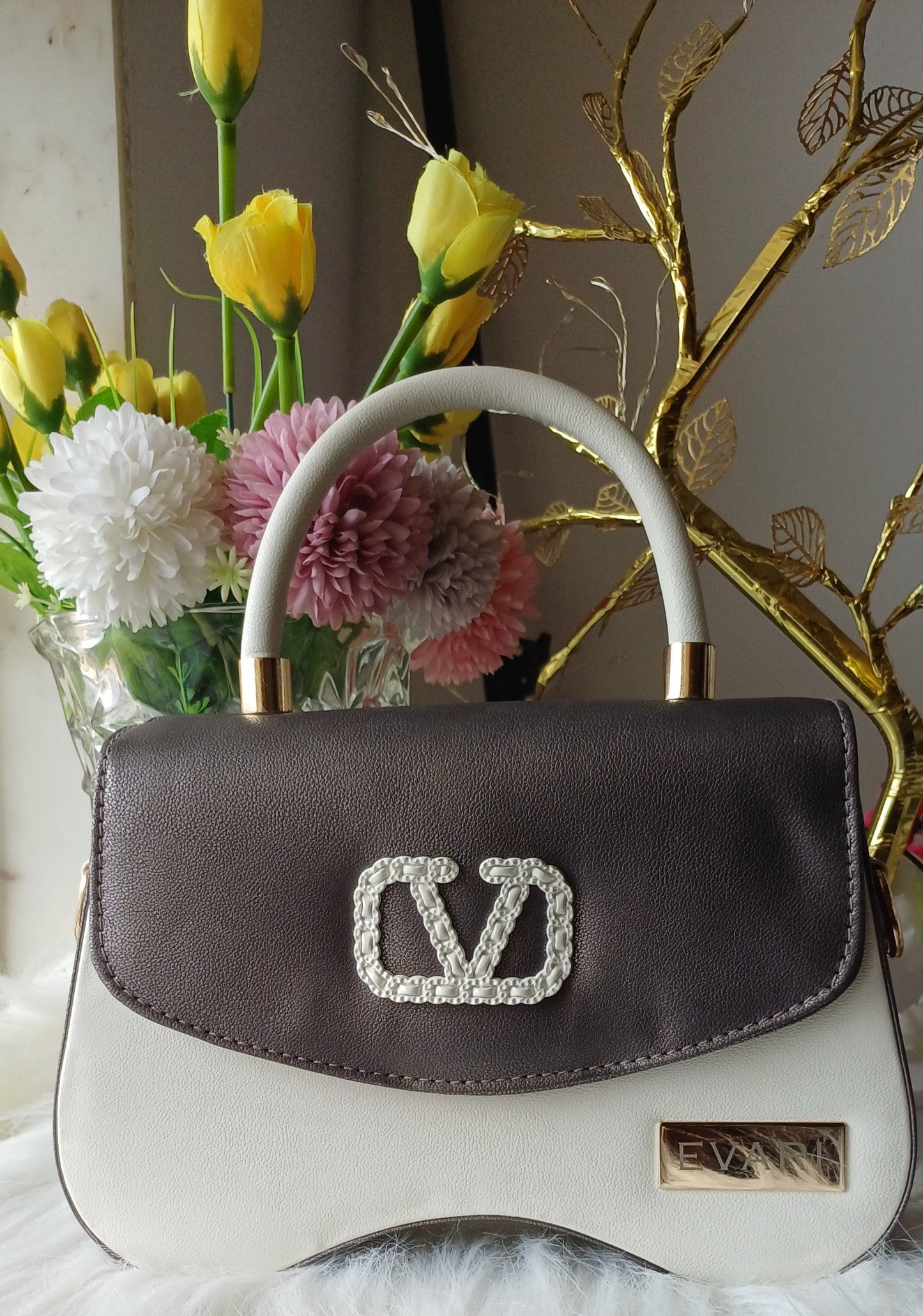 Grey Flap White Valentino Sling Bag