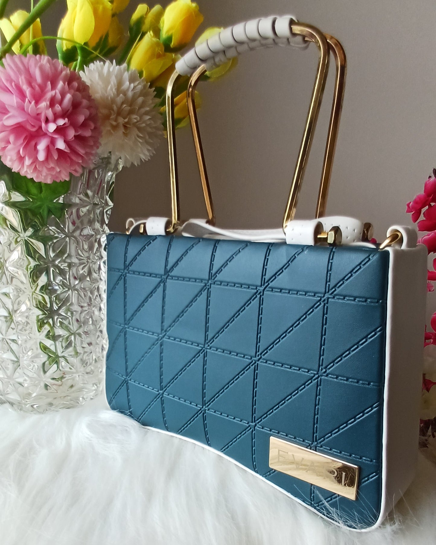 Blue Embossed Metal Sling Bag