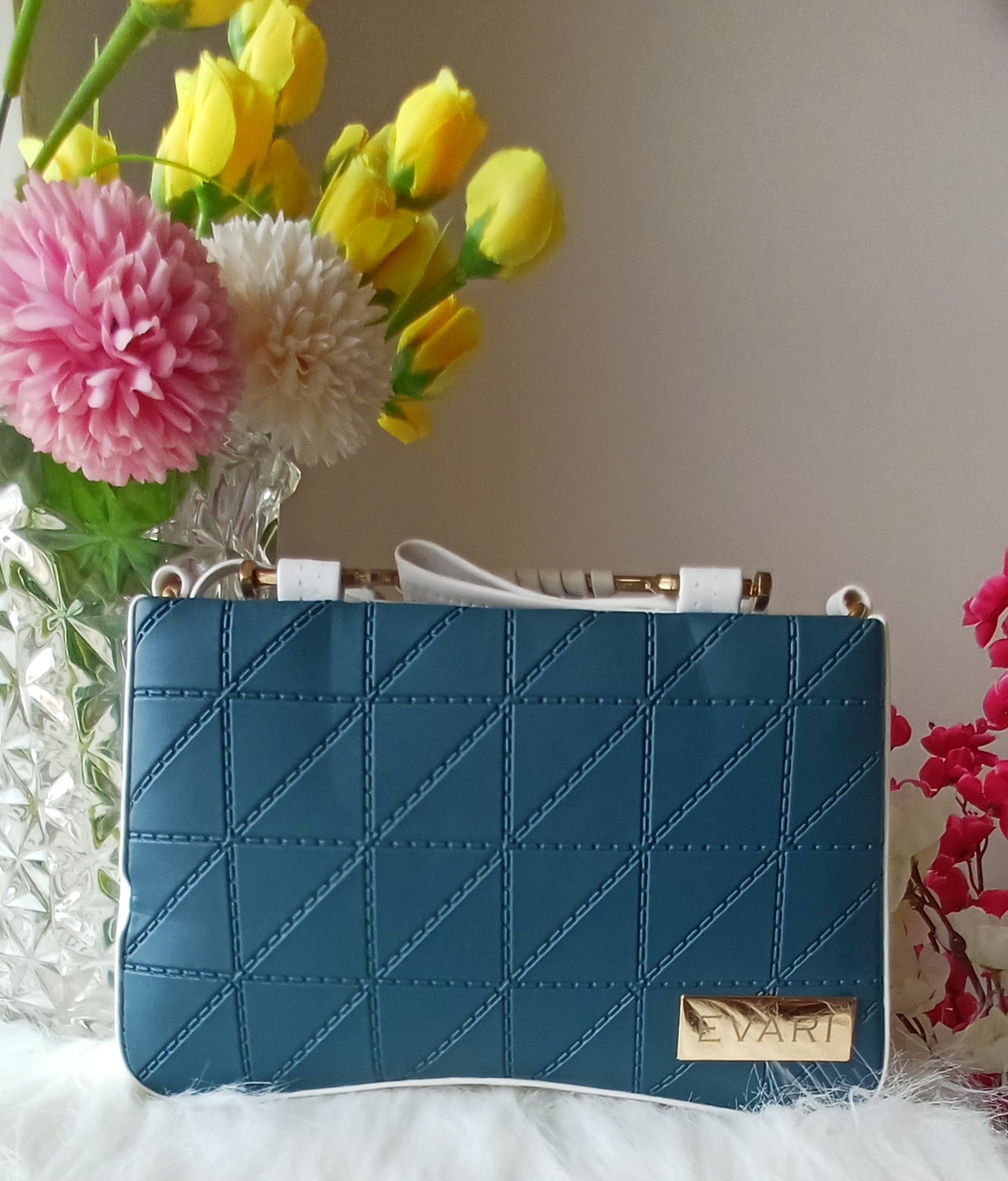 Blue Embossed Metal Sling Bag