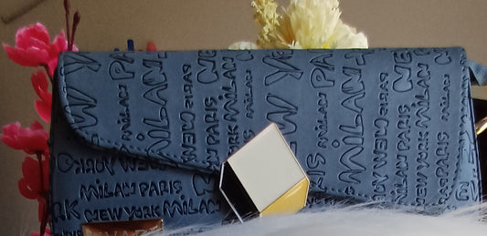 Grey with Black Print Baguette Bag