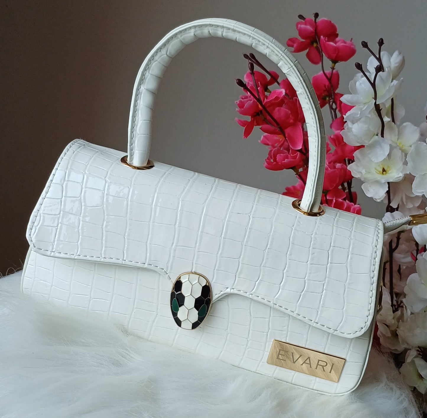 White Snake Lock Baguette Bag