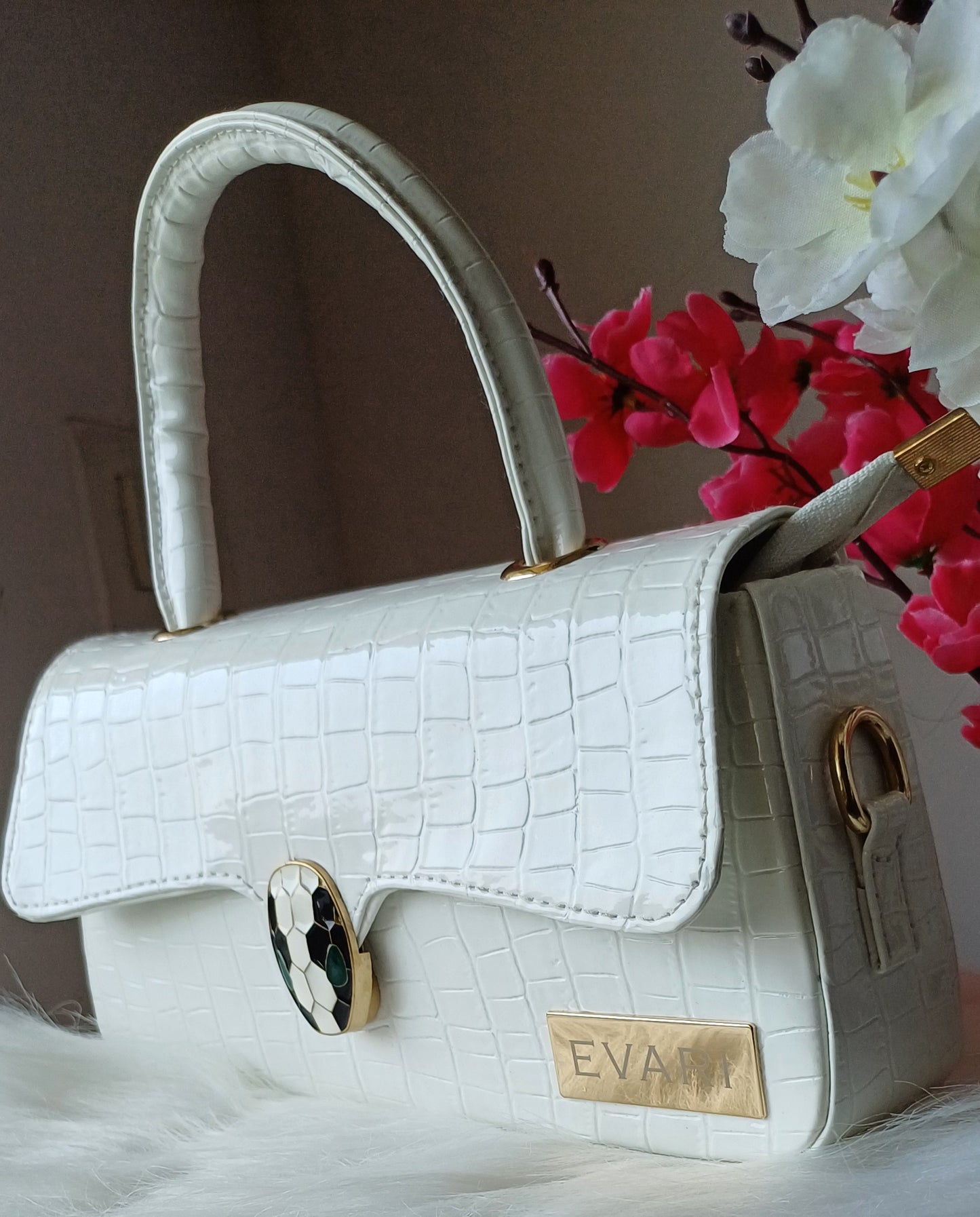 White Snake Lock Baguette Bag