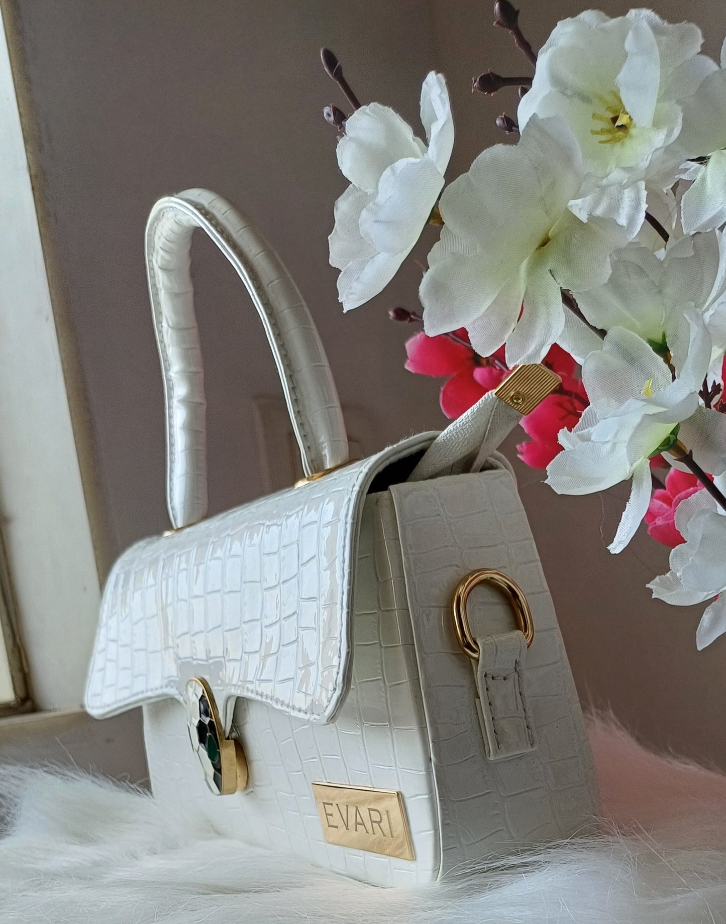 White Snake Lock Baguette Bag