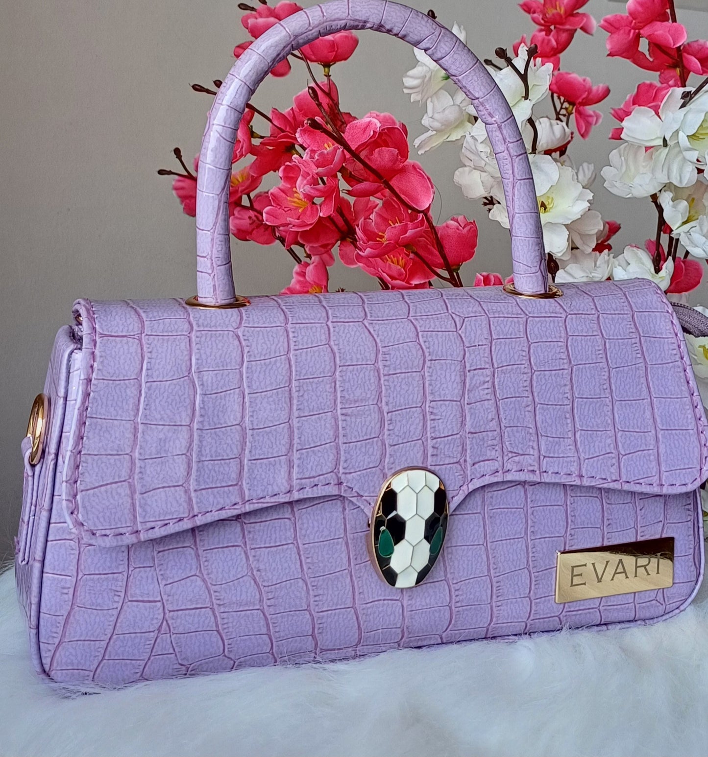 White Snake Lock Baguette Bag