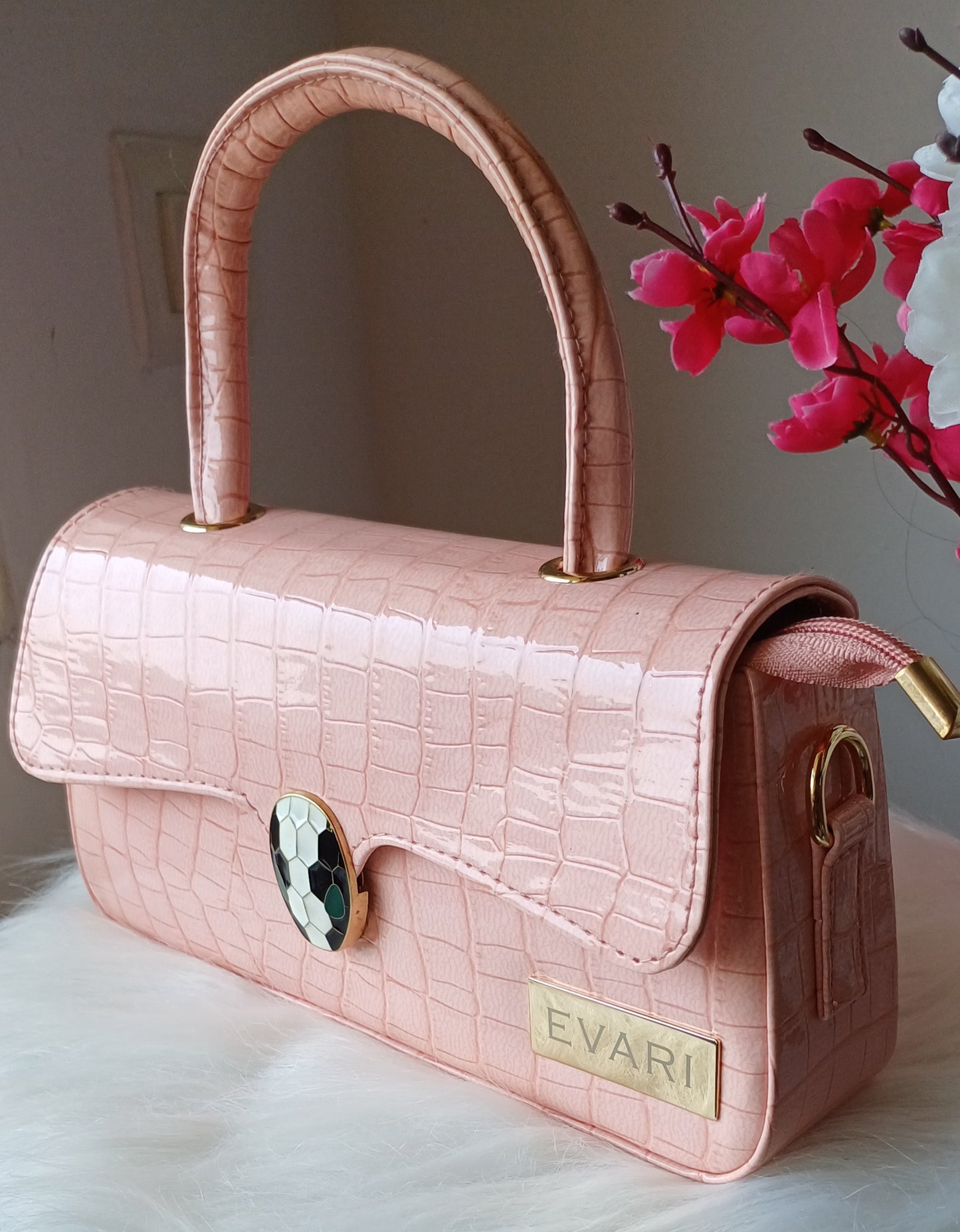 Pink Snake Lock Baguette Bag