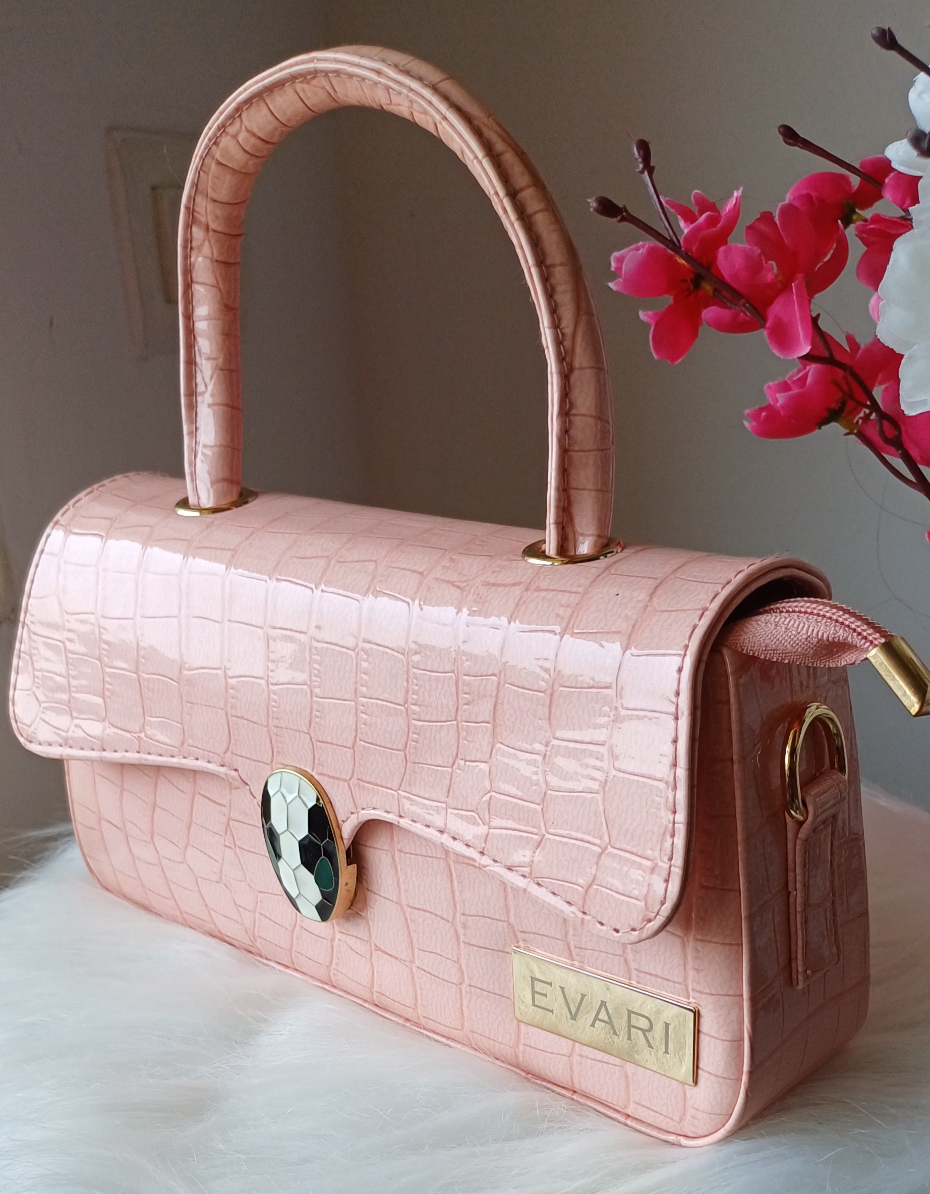 Pink Snake Lock Baguette Bag