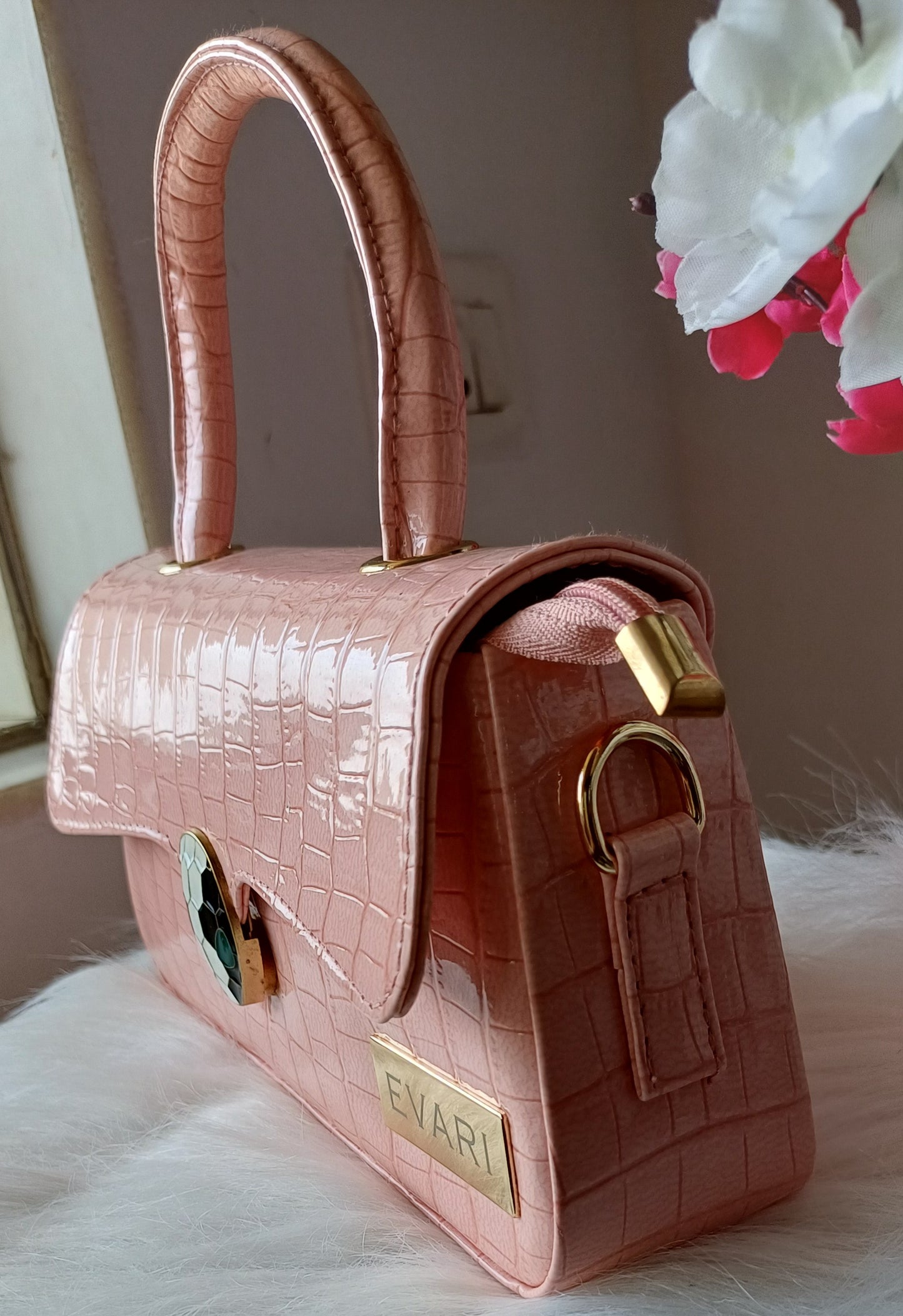 Pink Snake Lock Baguette Bag