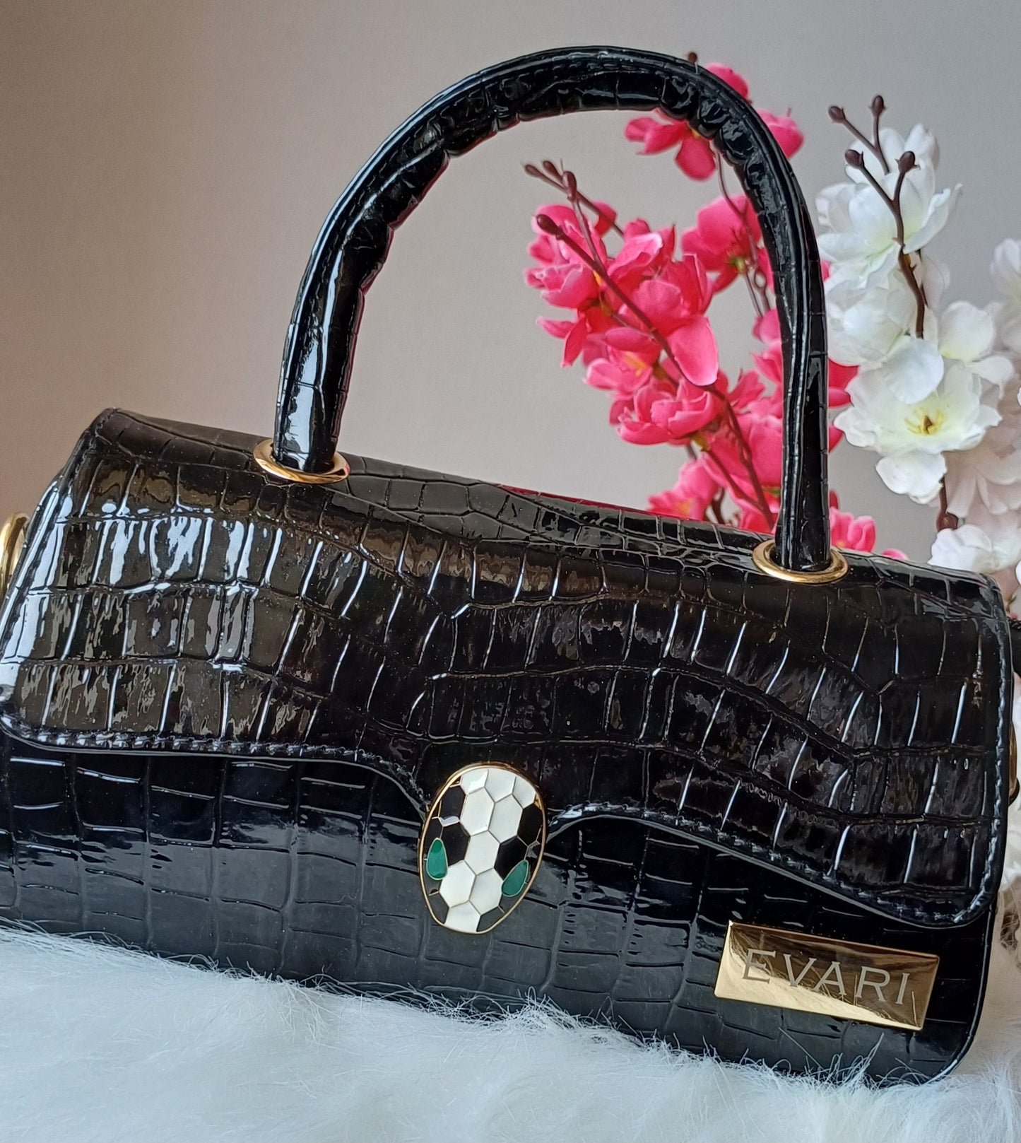 Black Snake Lock Baguette Bag