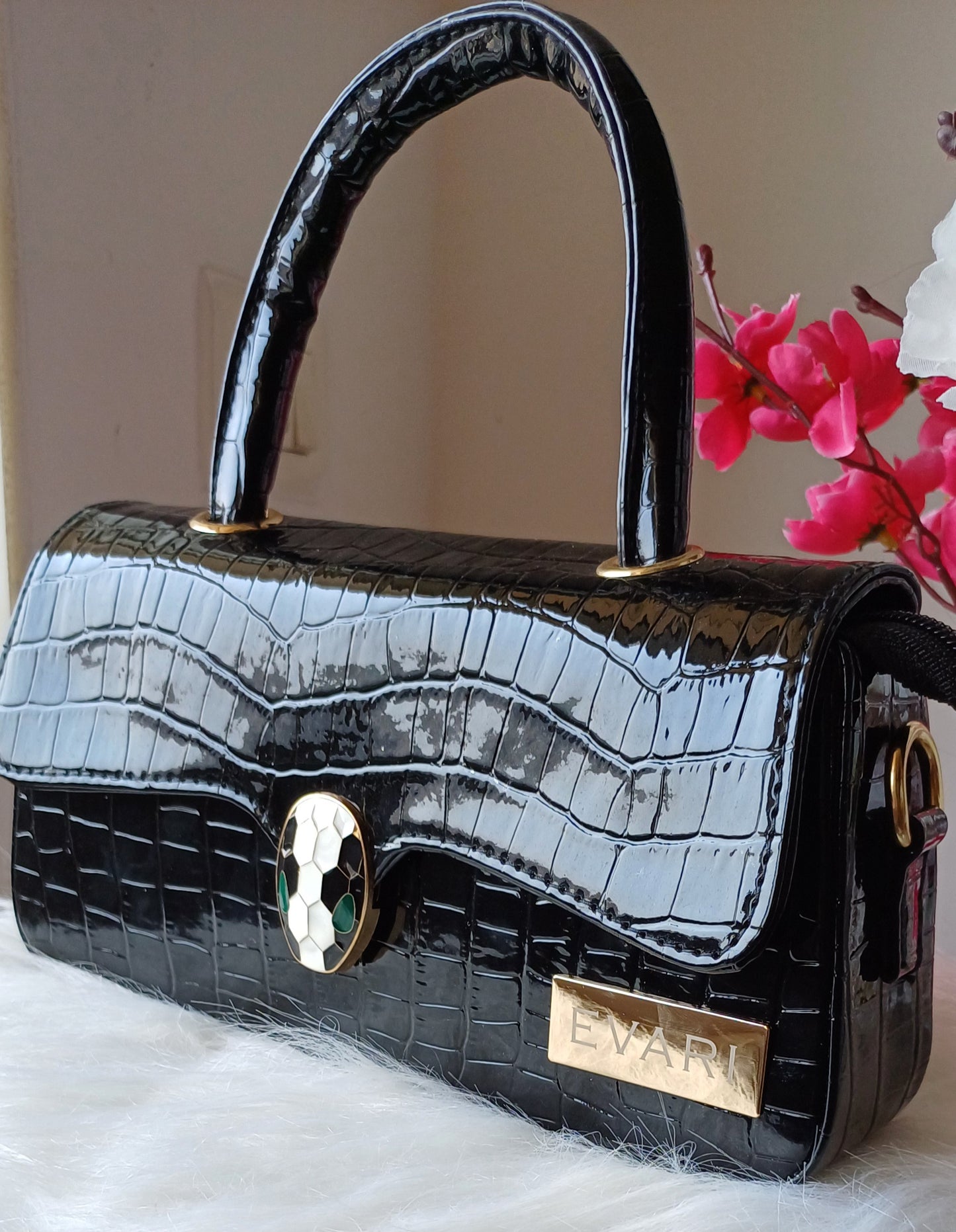 Black Snake Lock Baguette Bag