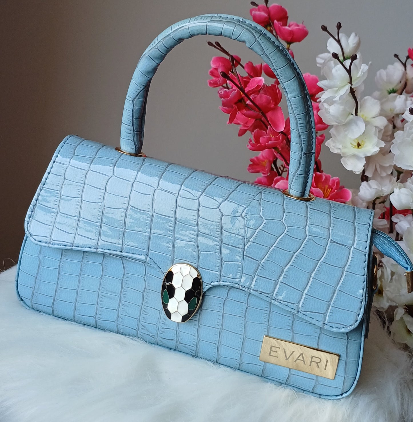 Brown Snake Lock Baguette Bag
