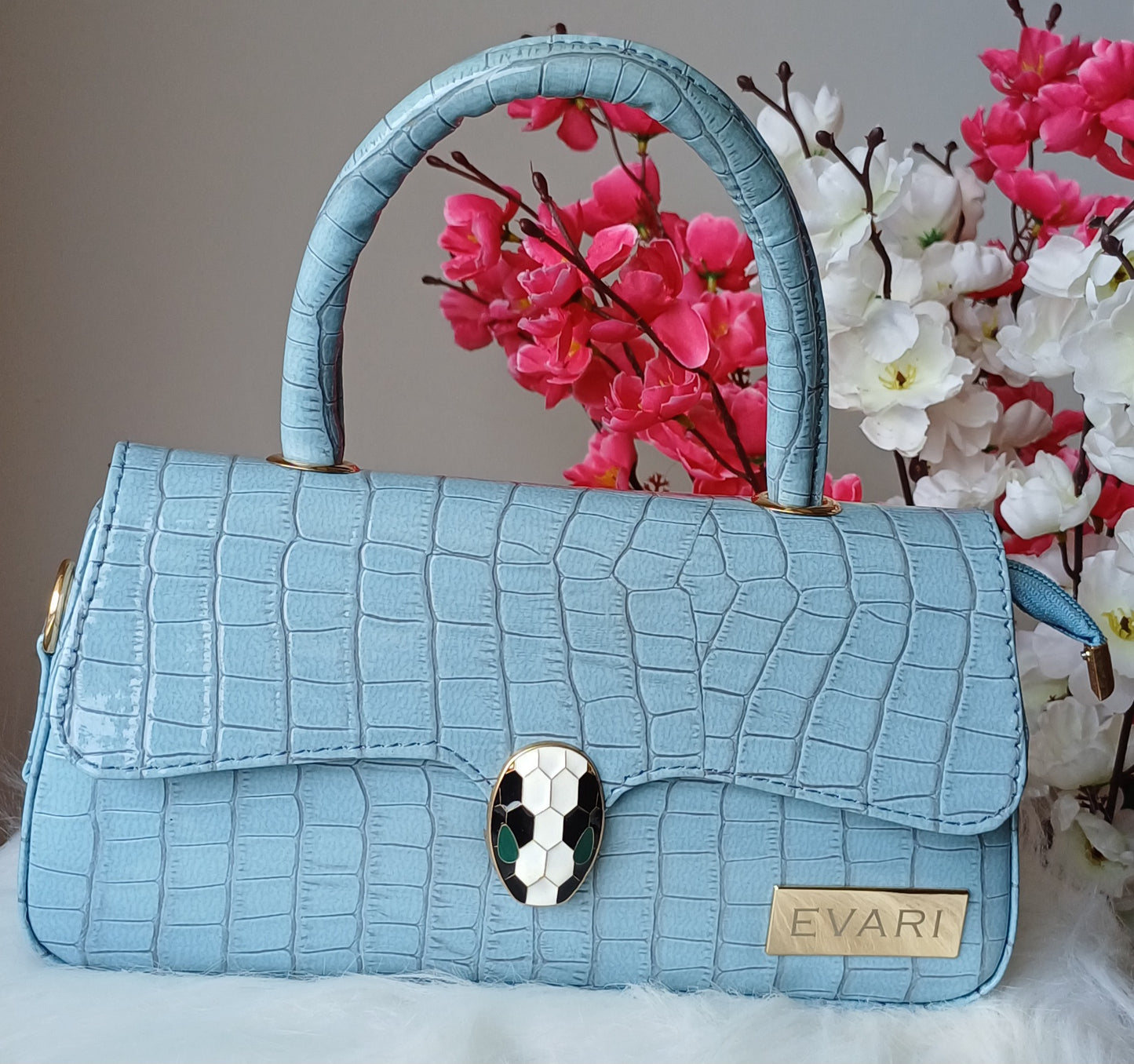 White Snake Lock Baguette Bag