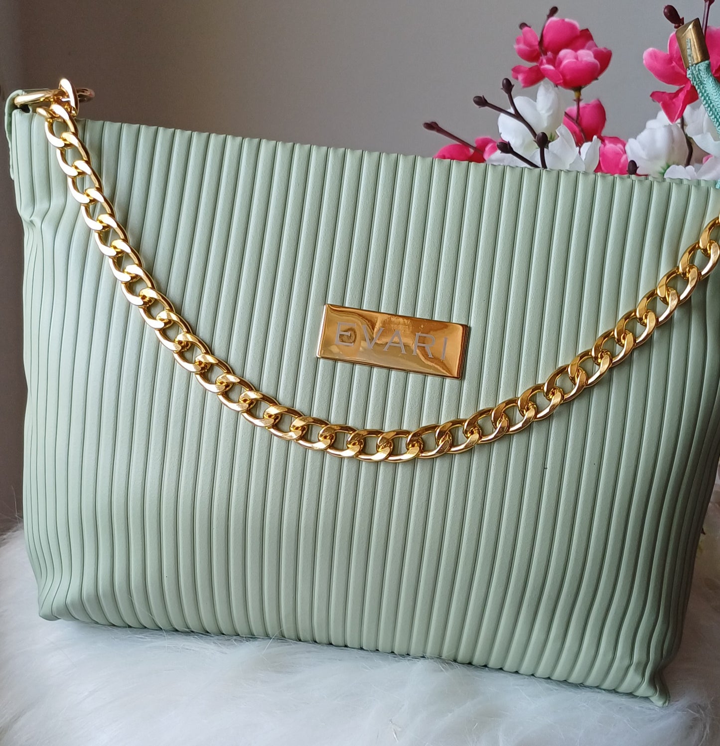 Mint Green Stripes Quilt Sling Bag