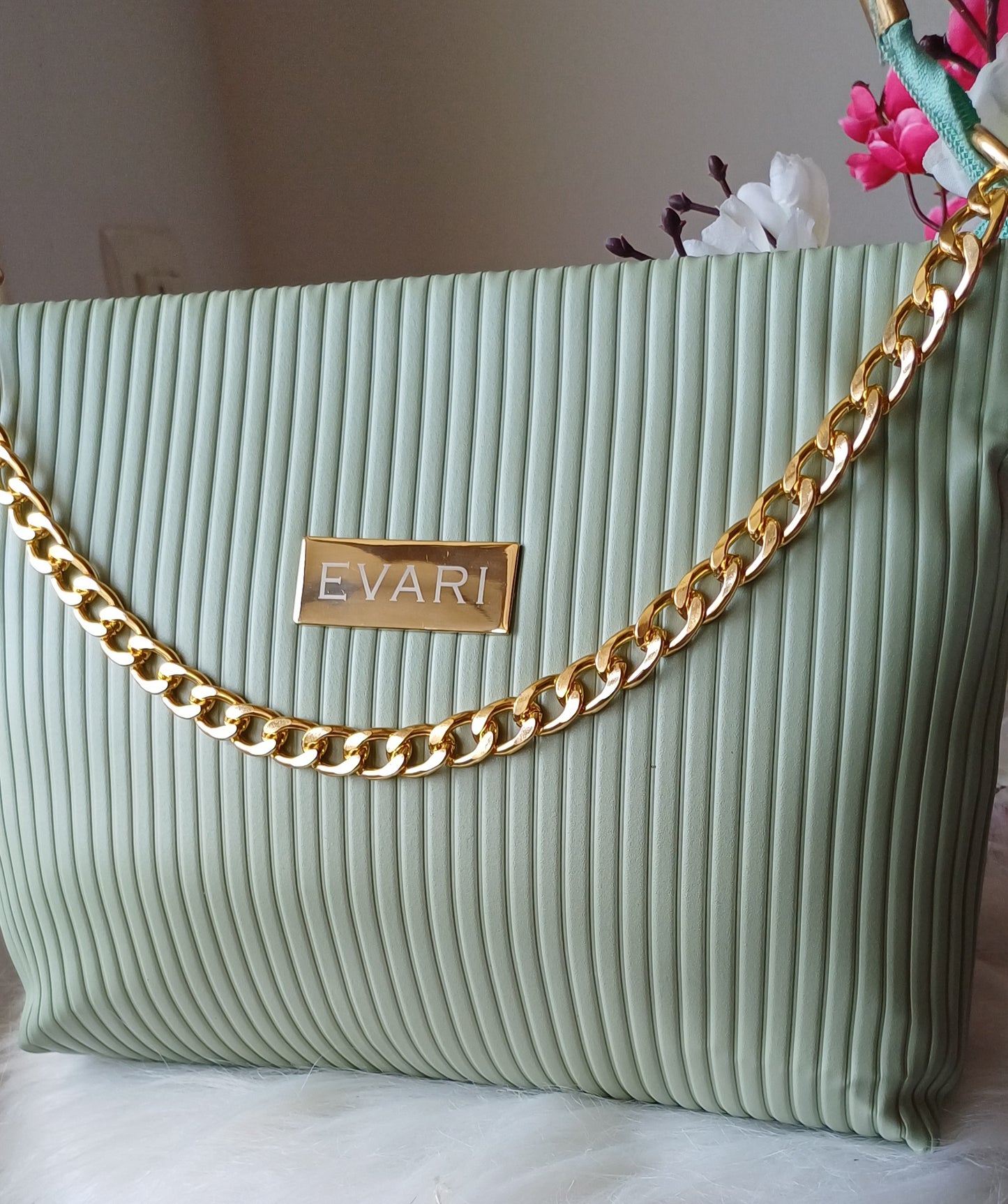 Mint Green Stripes Quilt Sling Bag