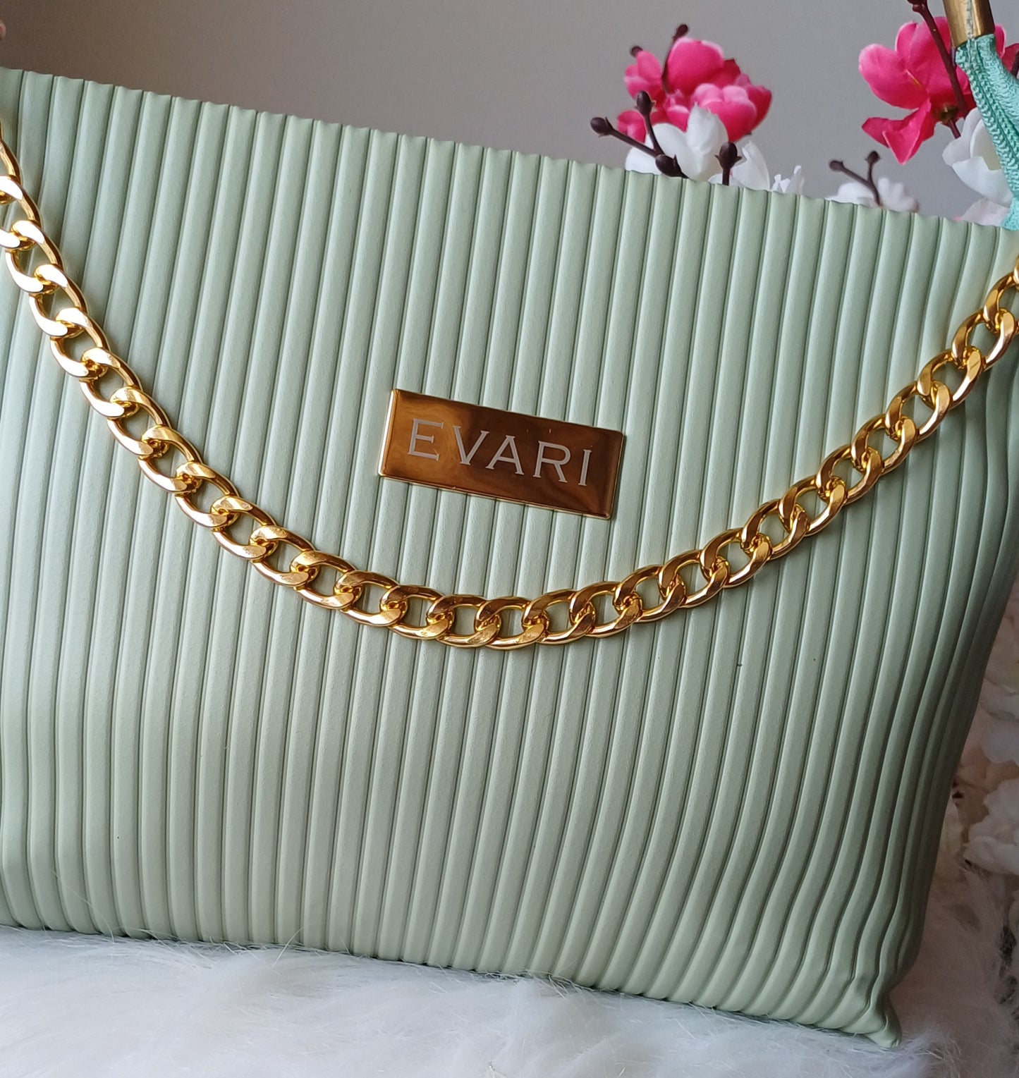 Mint Green Stripes Quilt Sling Bag