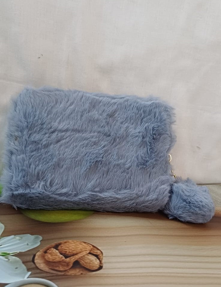 Grey PINK Fur Pocket Wallet