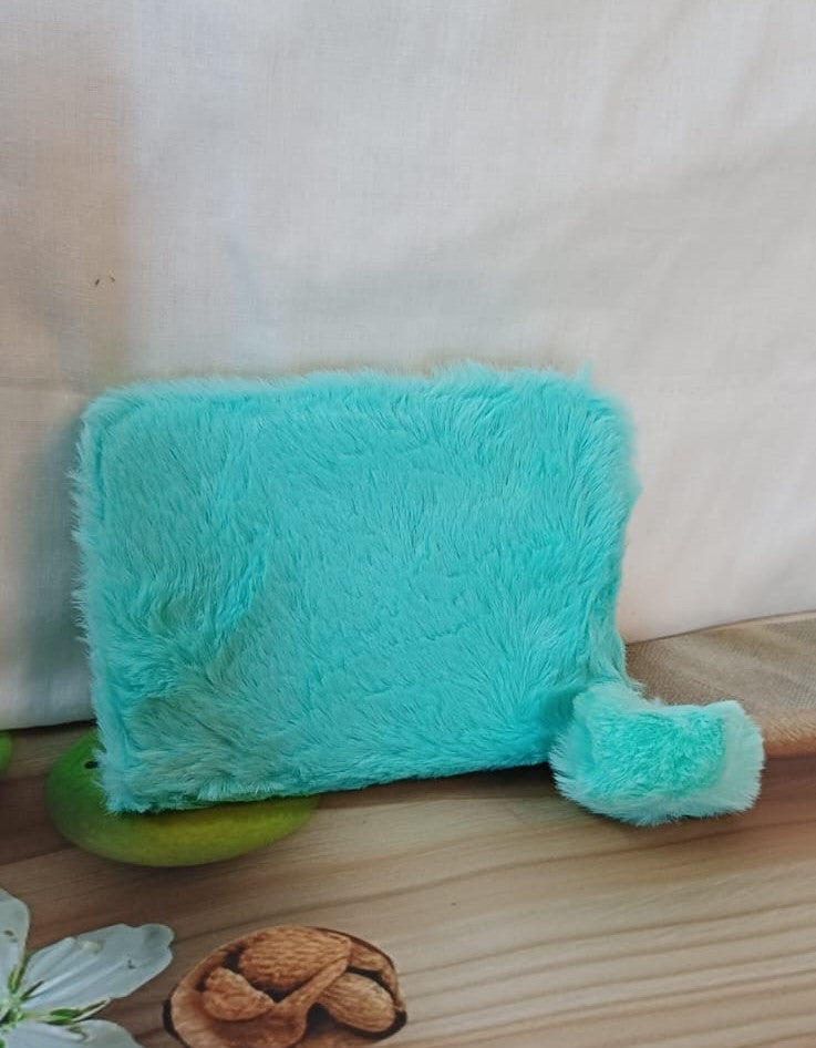 Turquoise Blue PINK Fur Pocket Wallet