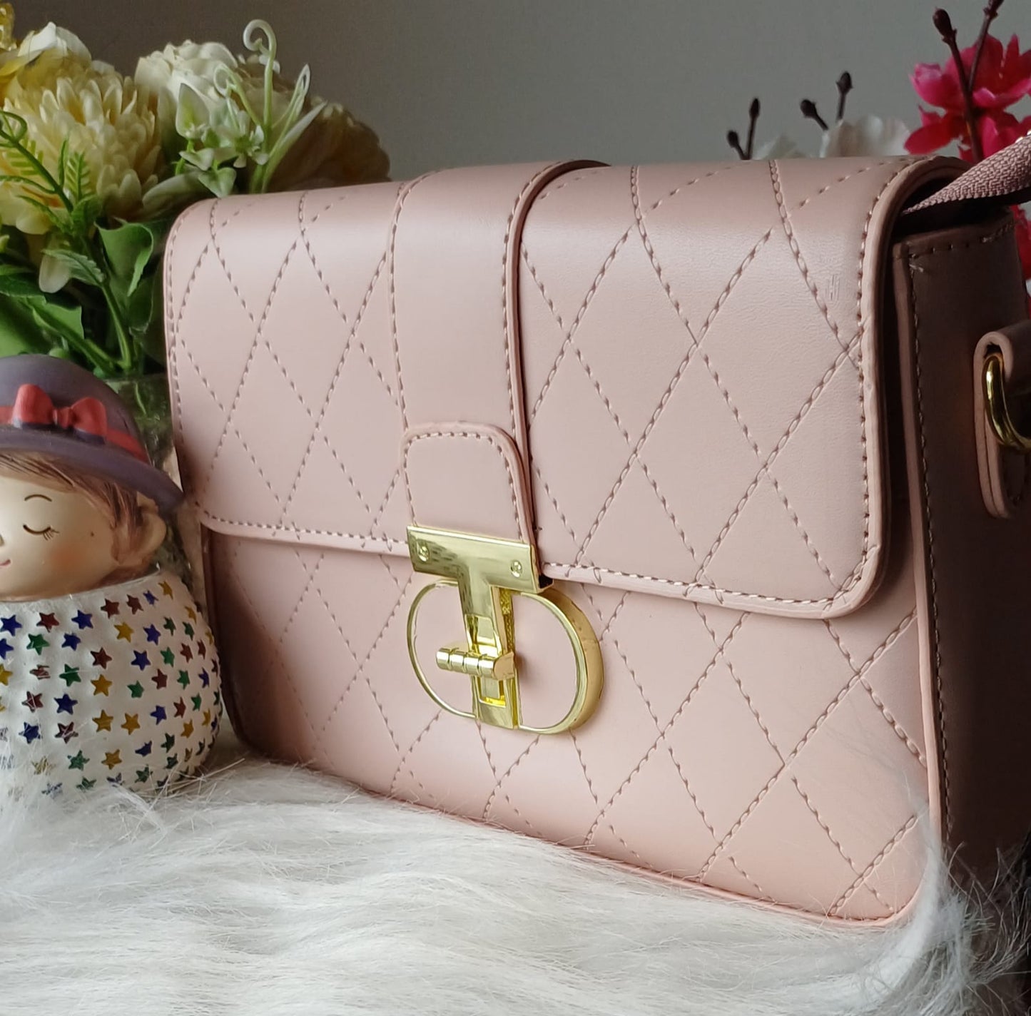 Peach Croco Metal Lock Sling Bag